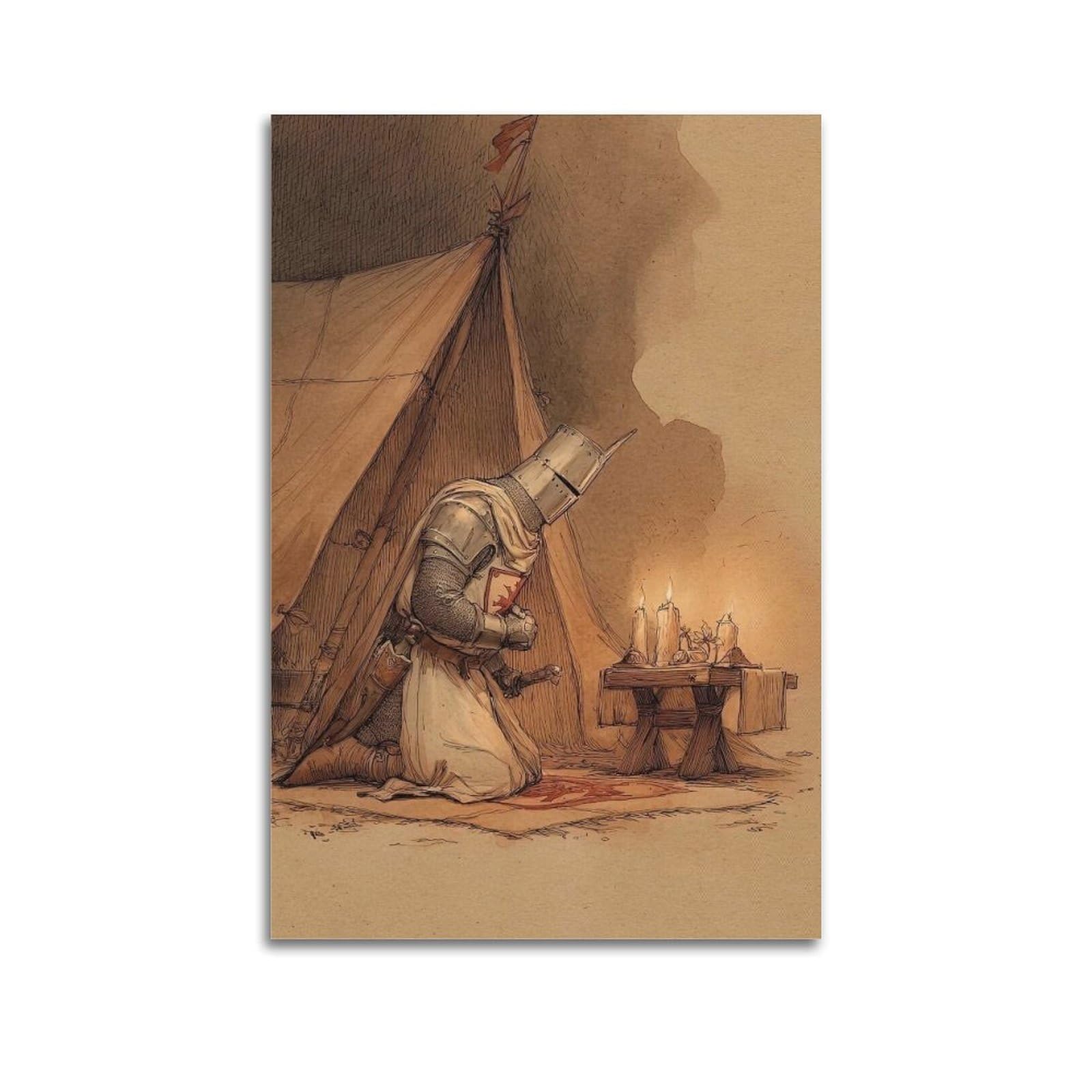 XKUGA Crusader Religious Poster Gothic Templar Knight Prayer Modern Decorative Canvas Prints - Ideal Wall Art for Family, Man Cave, Game Room, Boys & Girls Bedroom 16x24inch(40x60cm)