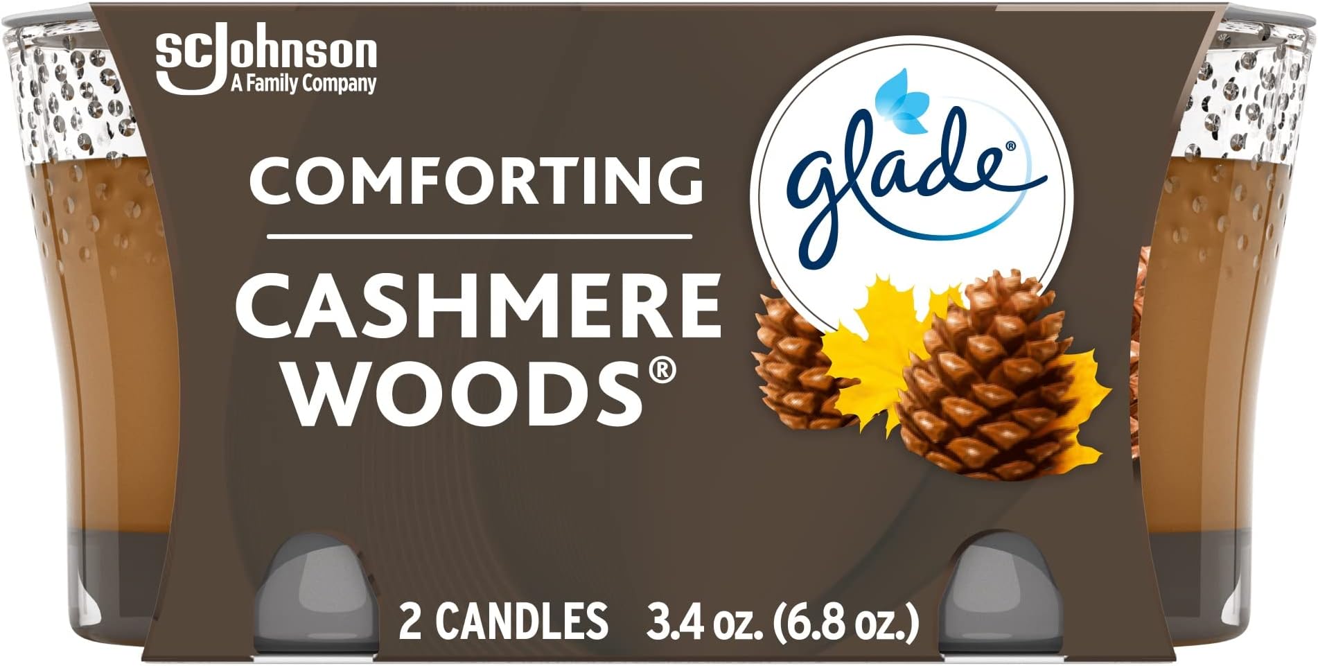Glade Candle Jar, Air Freshener, Cashmere Woods, 3.4 Oz, 2 Count