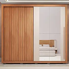 Guarda-roupa Casal Ripado com Espelhos 2 Portas e 4 Gavetas Suburban Espresso Móveis Freijó/Off White