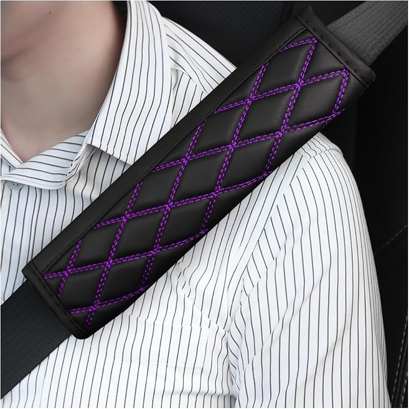 Almofadas para Cinto de Segurança Bittwee em Couro Macio Preto/Roxo – 2 unidades