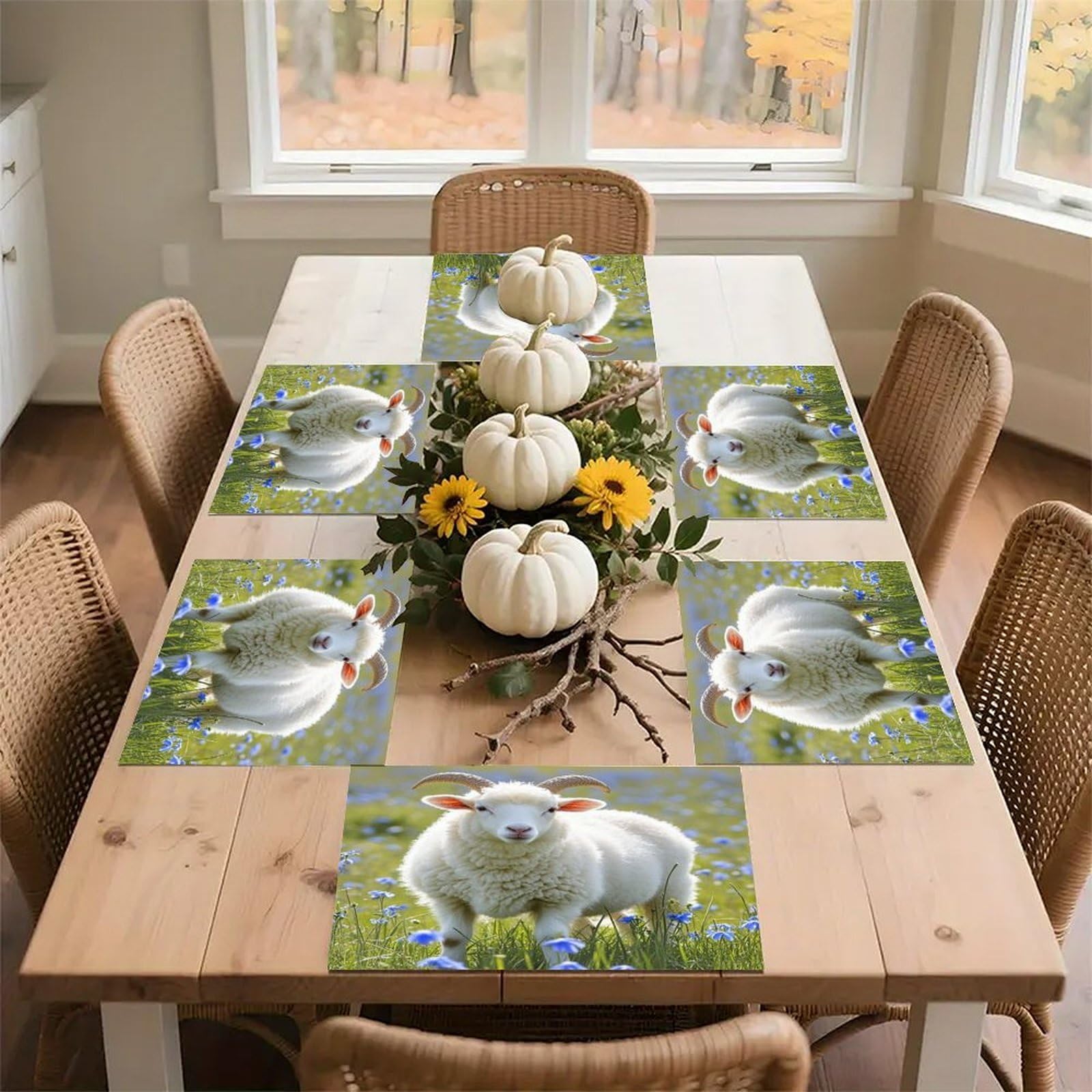 Sheep Placemats Flax Place Mats for Dining Table Rectangle Non-Slip Table Mats Heat Resistant Washable Placemat for Kitchen Home Decor Party Outdoor 12" X 18"