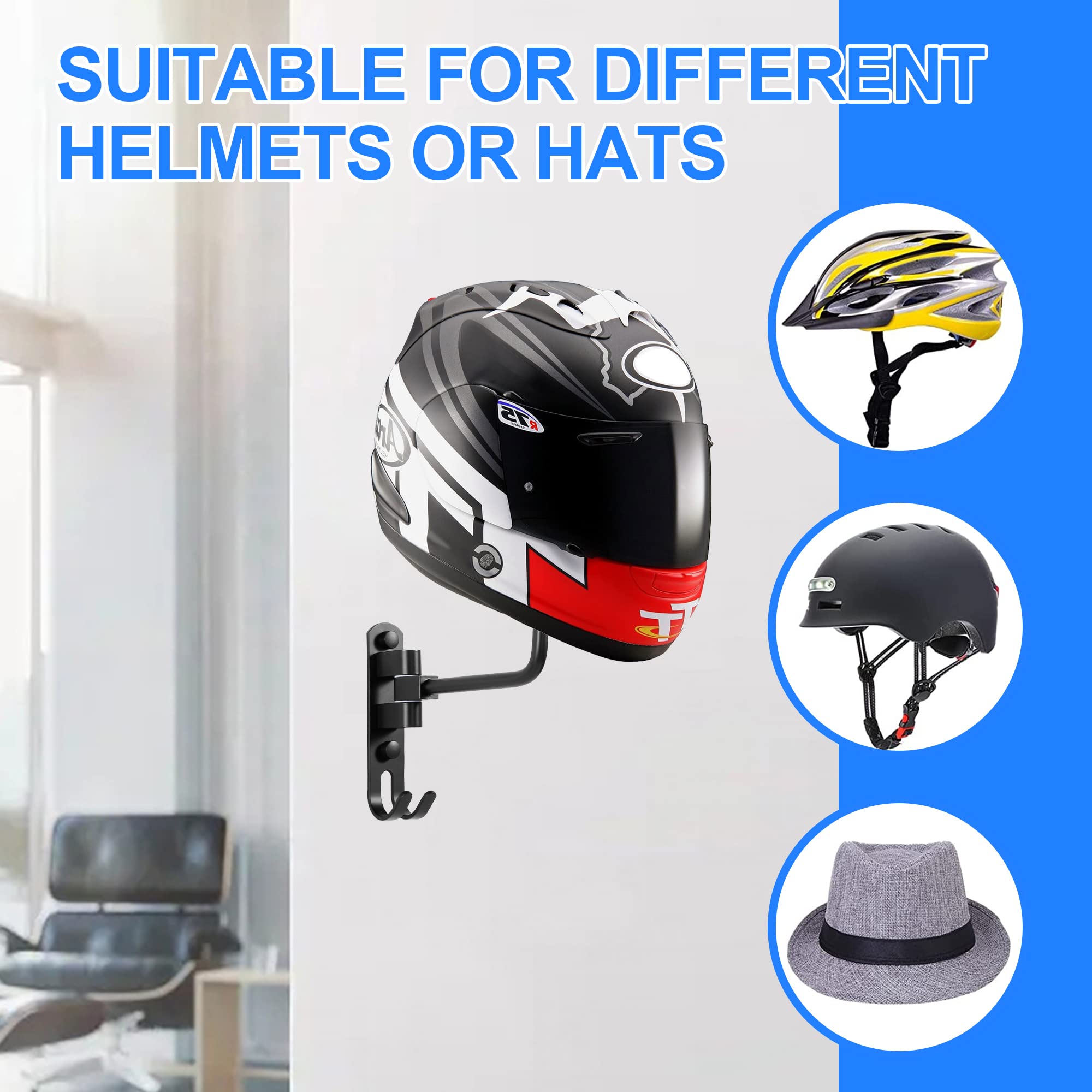 Motorcycle Helmet Holder Wall Mount - Heavy Duty Aluminum Gear Stand With 180° Rotation | Helmet & Jacket Storage Rack