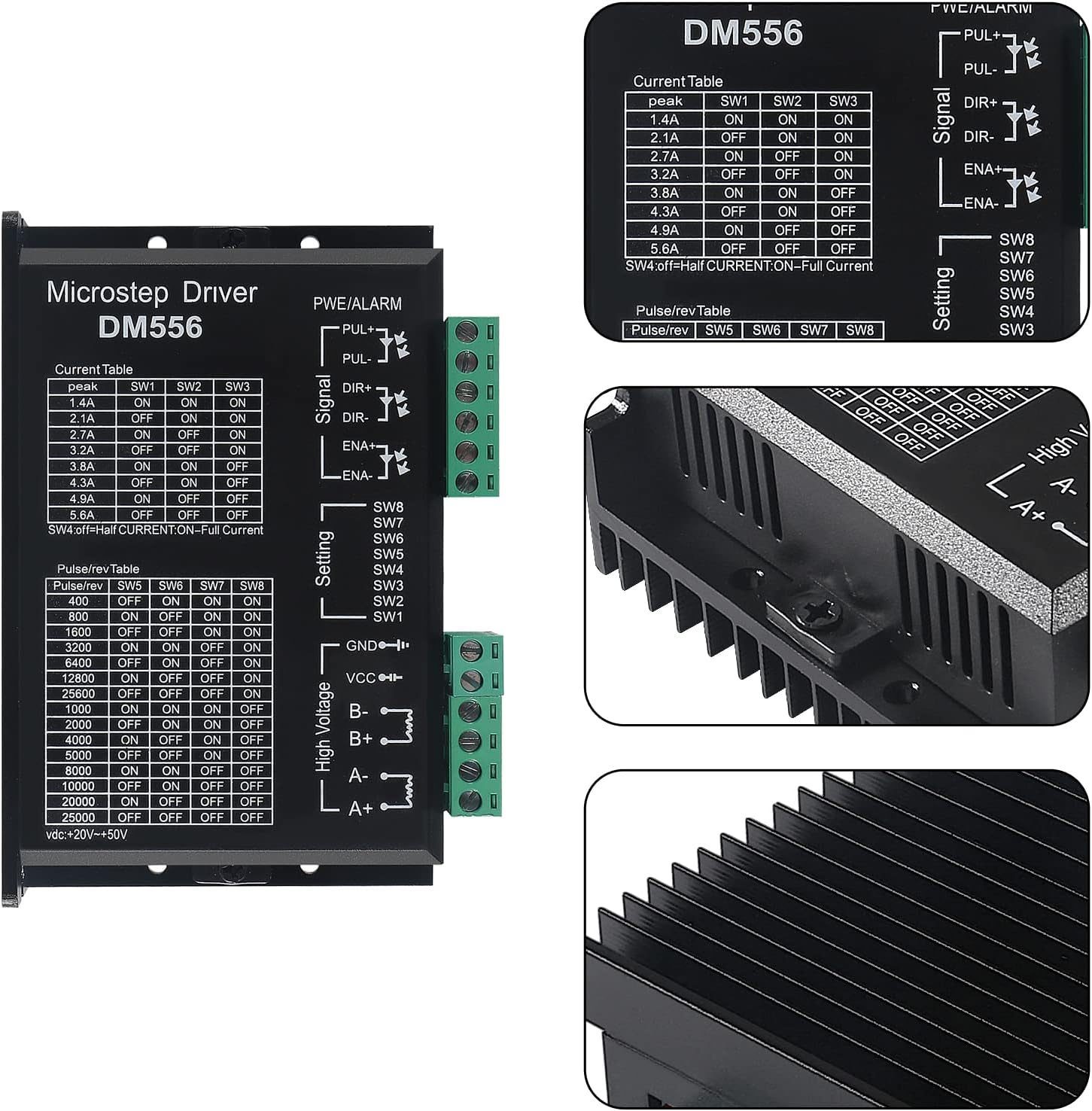 2PACK CNC Digital Stepper Driver DM556 Stepper Motor Controller 2-Phase Stepper Motor Driver 20-50V DC Max 5.6A 128 Subdivision for Nema 23, 24 and Nema 34 Stepper Motor