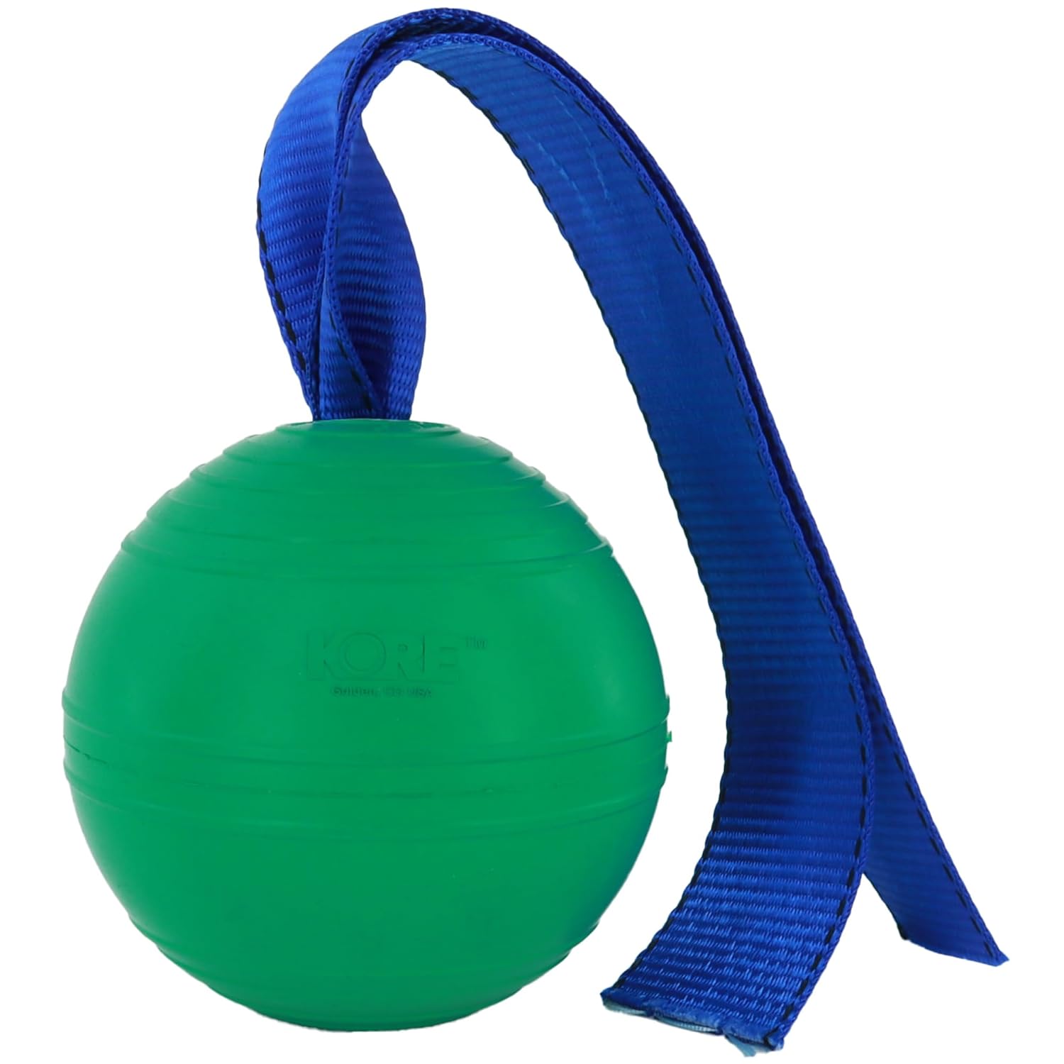 KoreFlex Ball & Tail - Horse-Equine Toy, 4.75" Green Ball, Shape Maintaining Rubber, Durable Strap, Treat Stuffing Center, Toss-Bounce-Play