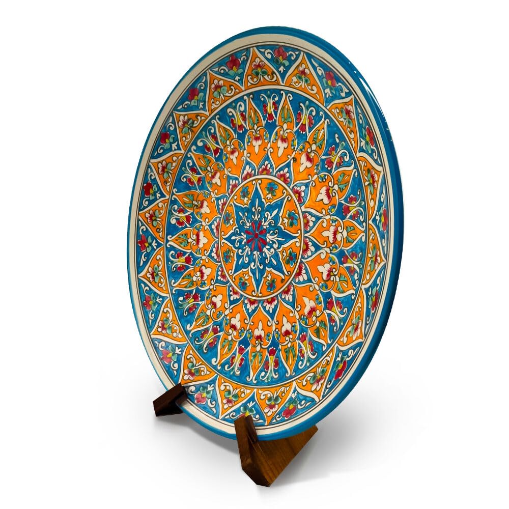 Orientalischer Lagan Ляган Rischtan KaraKalam R3 Keramik Usbekischer Teller Servier-Schale KaraKalam Usbekische Ljagan Plate Handgemalt (Ø 42 сm)