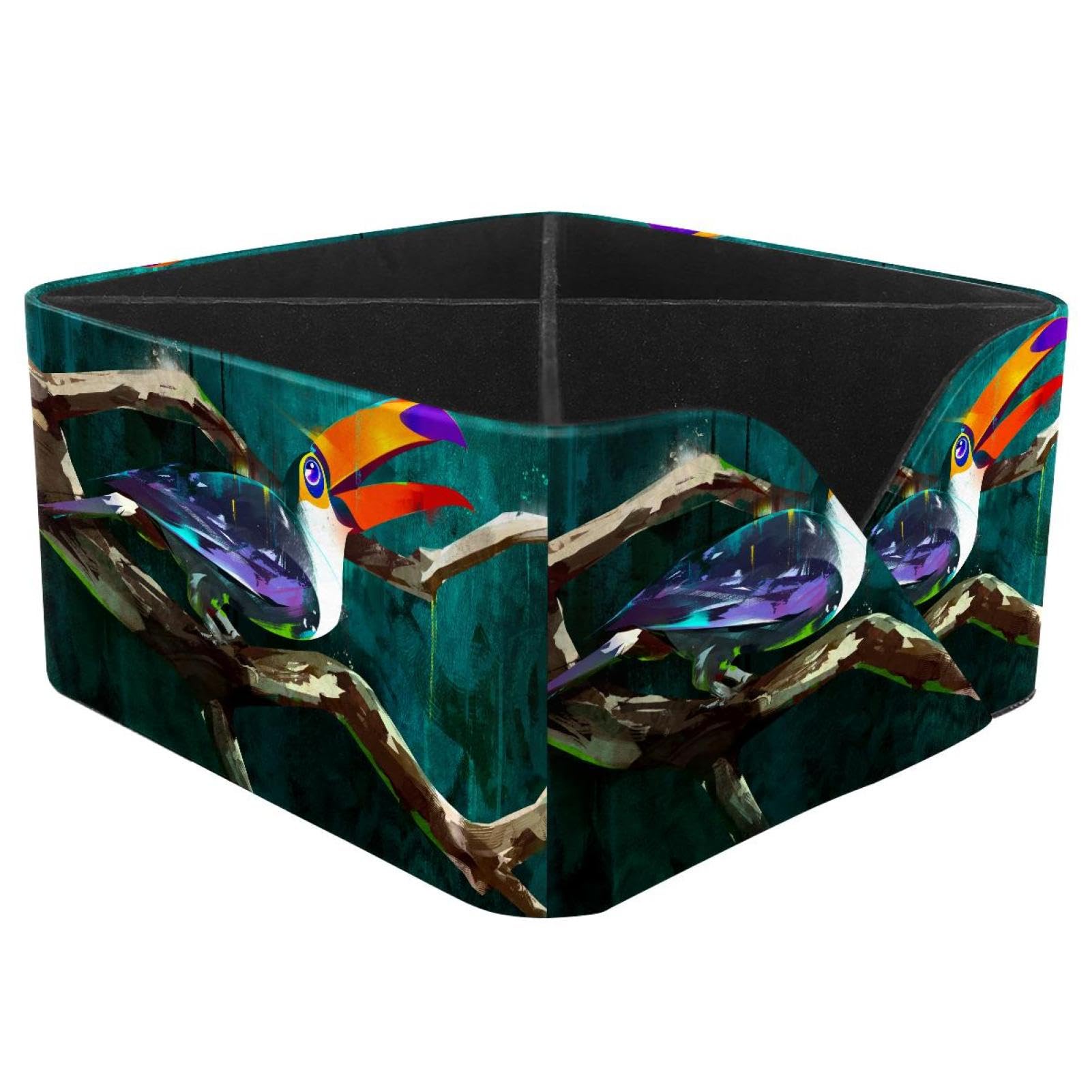 KengjuTesu Bird Toucan Sitting on a Branch Painting Desktop Organizer Pen Holder, Rectangular Pencil Cup for Office, Study and Makeup Stations
