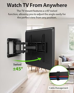 USX MOUNT Full Motion TV Wall Mount for Large TVs 42-97 Inch up to 150 lbs, Wall Mount TV Bracket with Swivel and Tilt, Fits 16,18, 24 Wood Studs, Max VESA 600x400mm Fit 65+ 75+ 85 86 90 TVs XML925