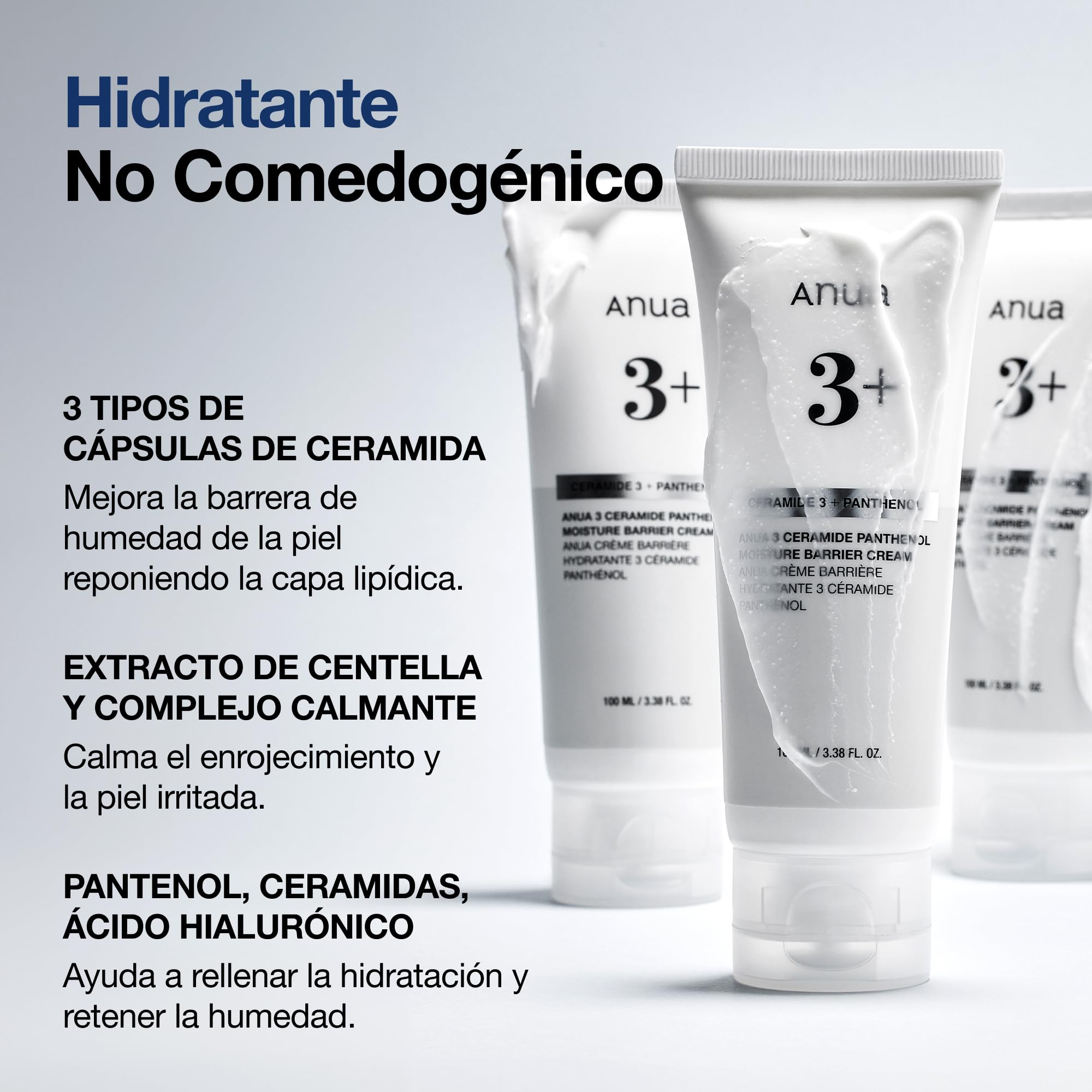 Anua 3 Ceramide Panthenol Moisture Barrier Cream, crema facial con ceramidas y pantenol, hidratante no comedogénico para piel sensible, reparación barrera cutánea, skincare coreano, 100ml