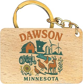 R and R Imports Dawson Minnesota Keepsake Souvenir Flat Wood Keychain 1.5” x 2.5”