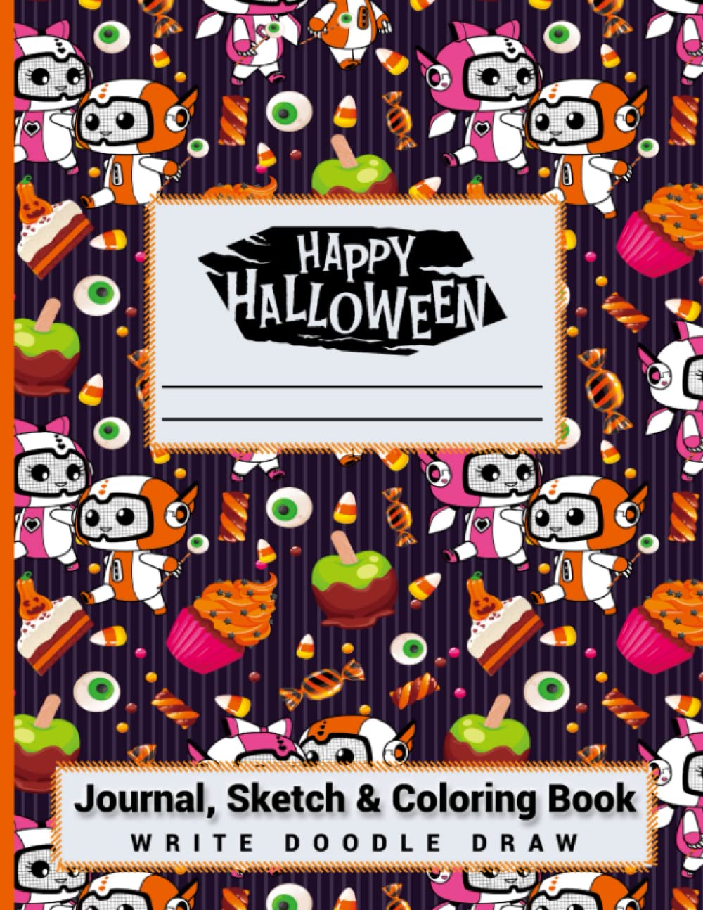 Happy Halloween Robots Candy Corn Journal and Coloring Book: Write - Doodle - Draw
