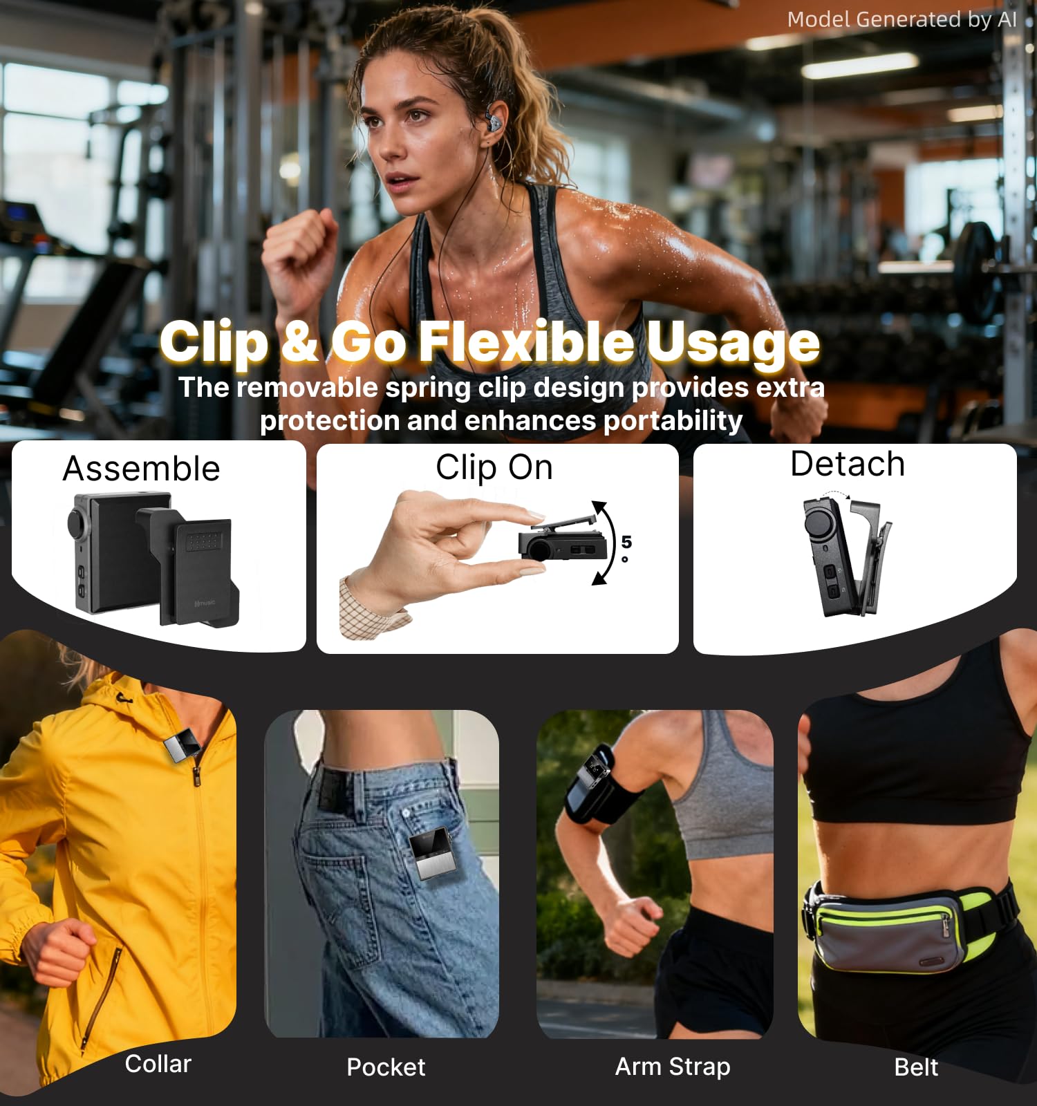Hmusic Lettore MP3 HIFI con clip rimovibile | Cablato/Bluetooth, DAC, Audio ad alta risoluzione senza perdita, Lettore DSD/FLAC/DAP