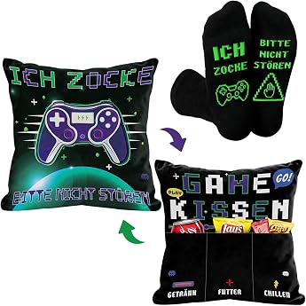 TUZELITY Funny Gamer Gift Teenager Boy Cushion Cover and Socks Gamer Gifts for Men Boys Christmas Father's Day Gamer Gifts for Boys Without Pillow Body