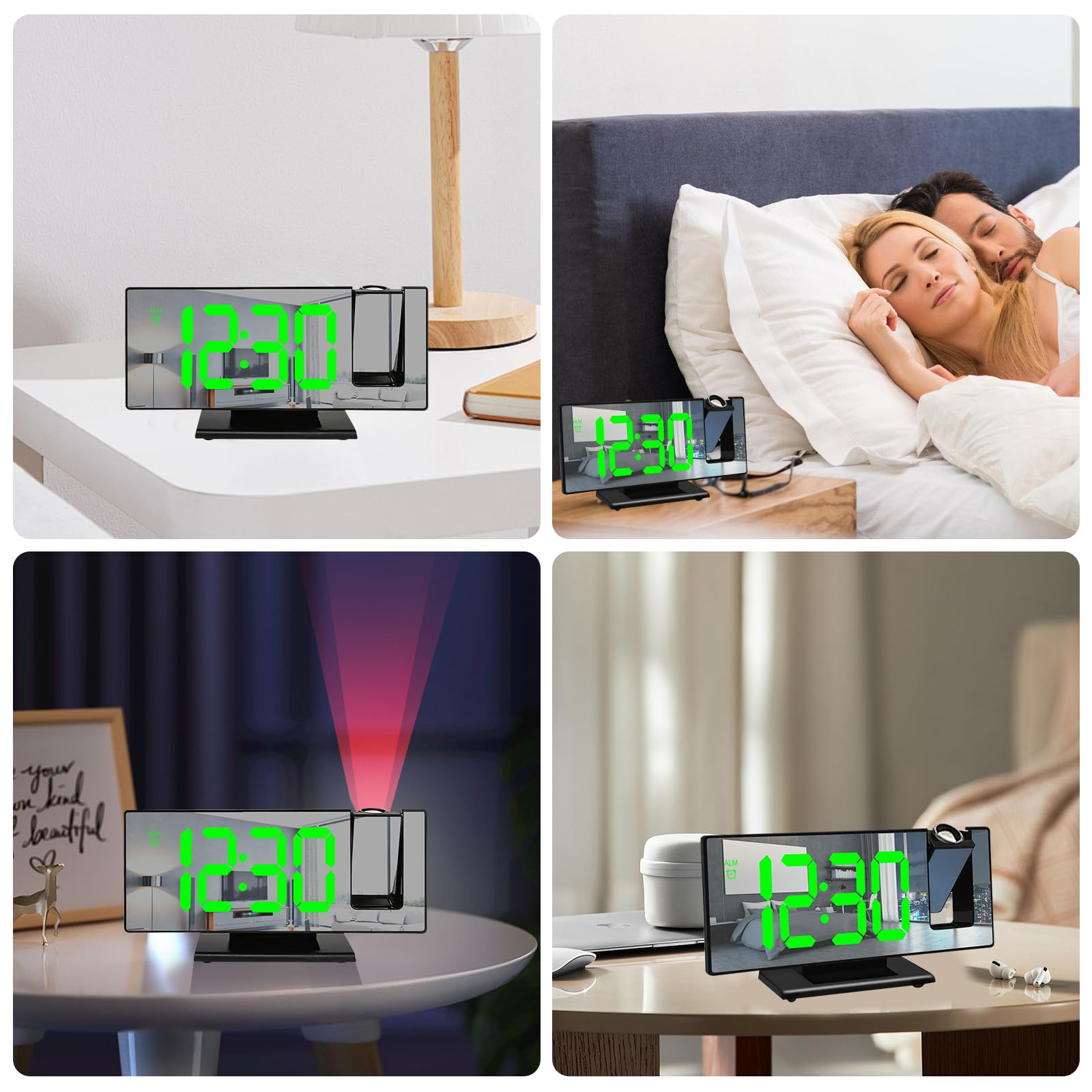 BYZESTY Sveglia Digitale con Proiezione, Sveglia con Proiettore Soffitto, Orologio Digitale Alimentata Tramite USB, con Grande Display, Temperatura, Snooze, Data, 12/24HR, 3 Livelli di Luminosità