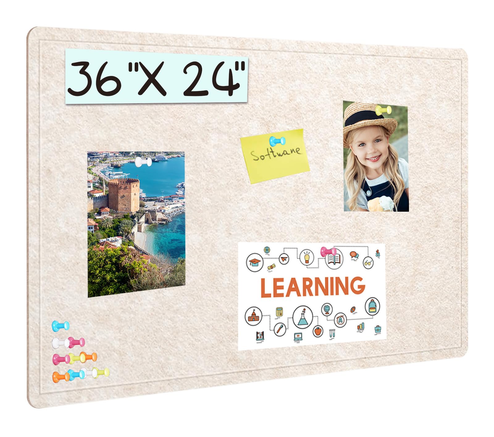 Bulletin Board, 36 X 24 inches Cork Board with 20 Pushpin, Felt Cork Board Notice Pin Board, Self-Adhesive Vision Board Mood Board Foldable Photo