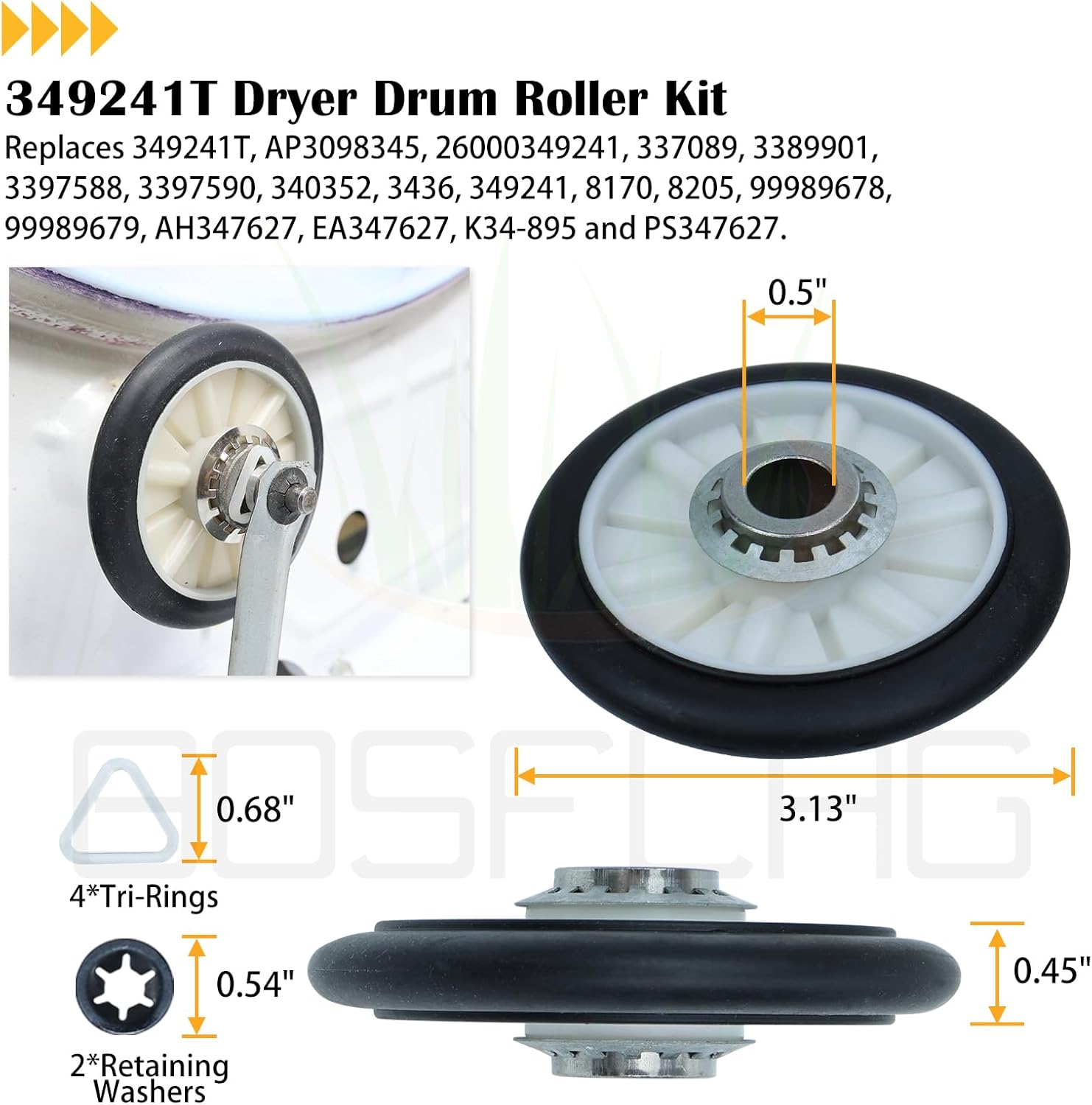 【Upgraded】 4392065 Dryer Repair Kit with 341241 Dryer Belt 349241T Dryer Drum Roller Kit 691366 Dryer Idler Pulley and Dryer Drum Shaft Replaces AP3131942 for Whirlpool Kenmore Dryer