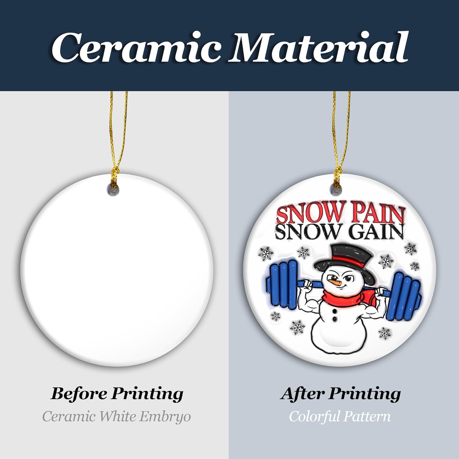 Exercise & Fitness Ornaments 2024 | Snow Pain Snow Gain, Snowman 3D Weight Lifting Christmas Ornament, Gym Weights Exercise Sport, Gym Ornament (Snowman) - Image 7