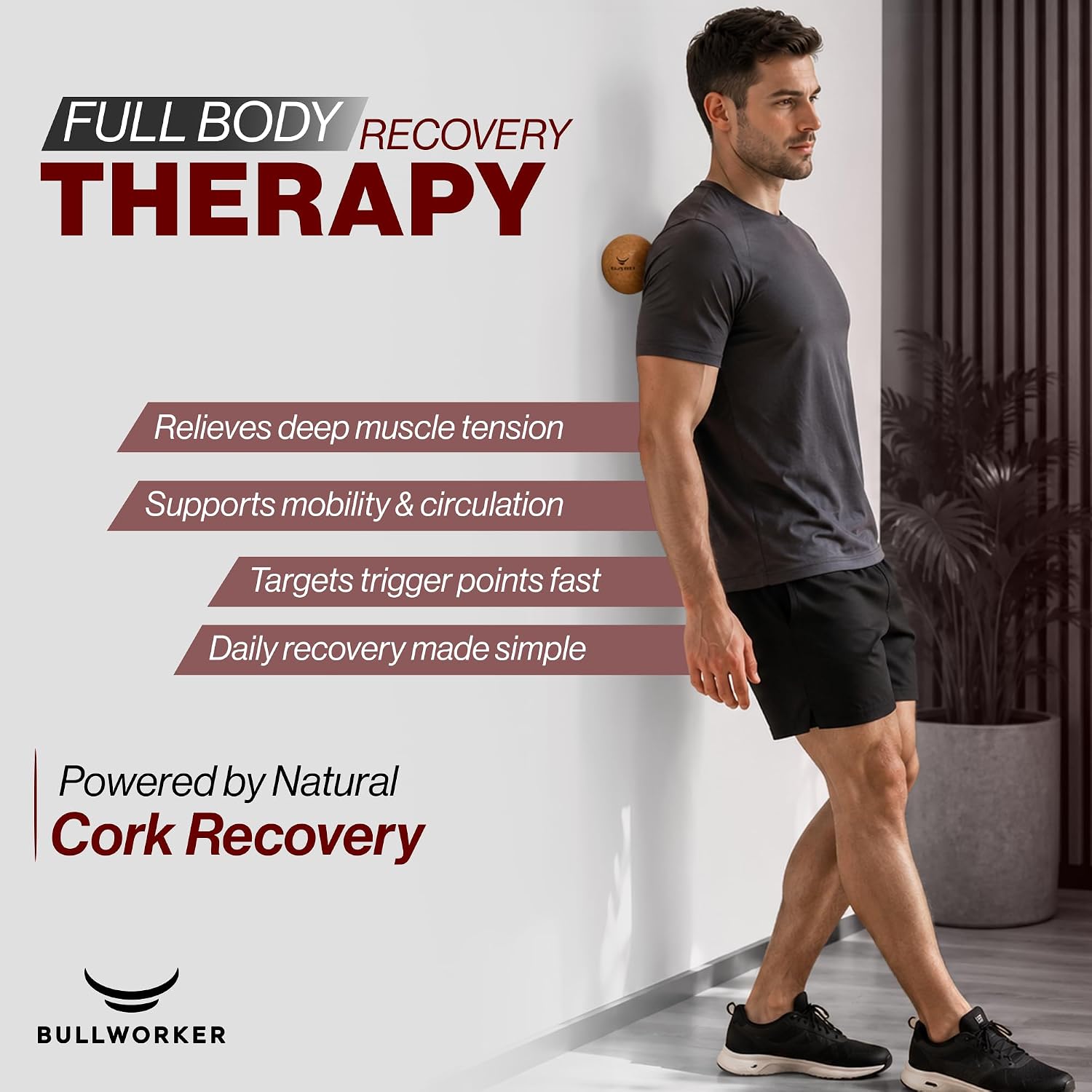Bullworker 4" Cork Massage and Fitness Ball Recovery Tool - Deep Tissue Muscle Tension Release for Trigger Point, Muscle Soreness, Yoga Therapy, 10 CM