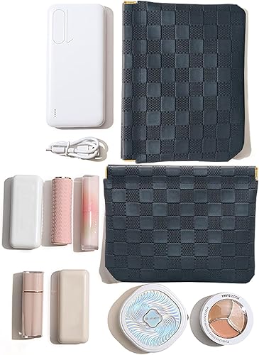 Miniatura 6 de lomkya Bolsa de cosméticos grande de piel sintética, bolsa de maquillaje para mujeres y niñas, bolsa de aseo de viaje de 2 capas con divisor de asa,