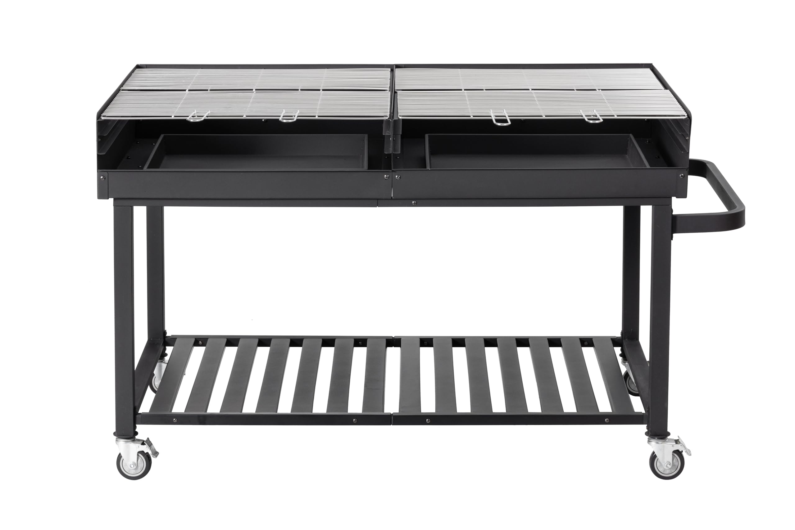 METRO Professional Barbacoa de carbón con ruedas, 178 x 91 x 102 cm, acero/acero inoxidable, con tapa, móvil con frenos, 3 parrillas ajustables, negro