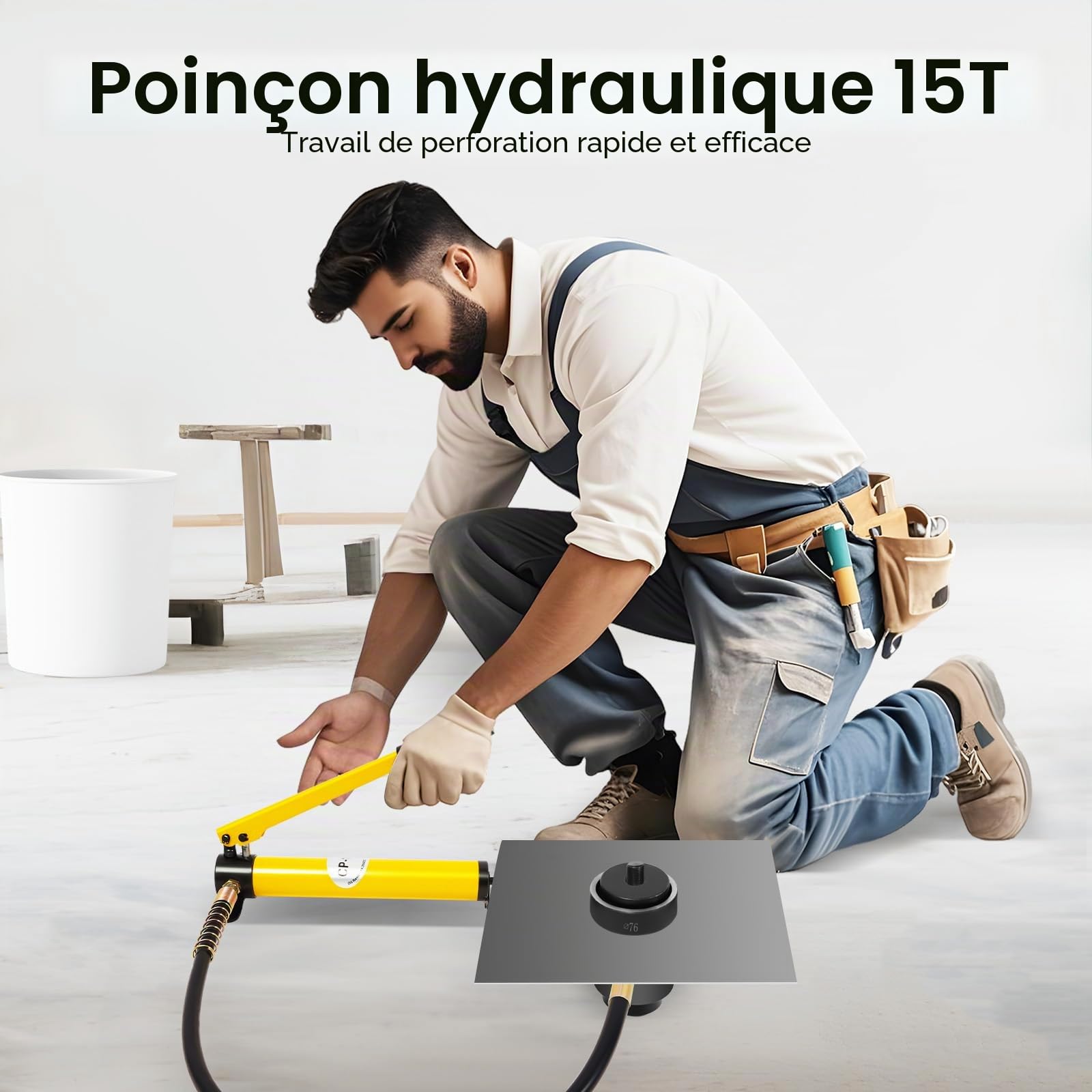 Perforatrice hydraulique 15 tons - 16-101 mm - Pour perforations hydrauliques - Pompe hydraulique - Kit d'outils de fabrication de cylindres