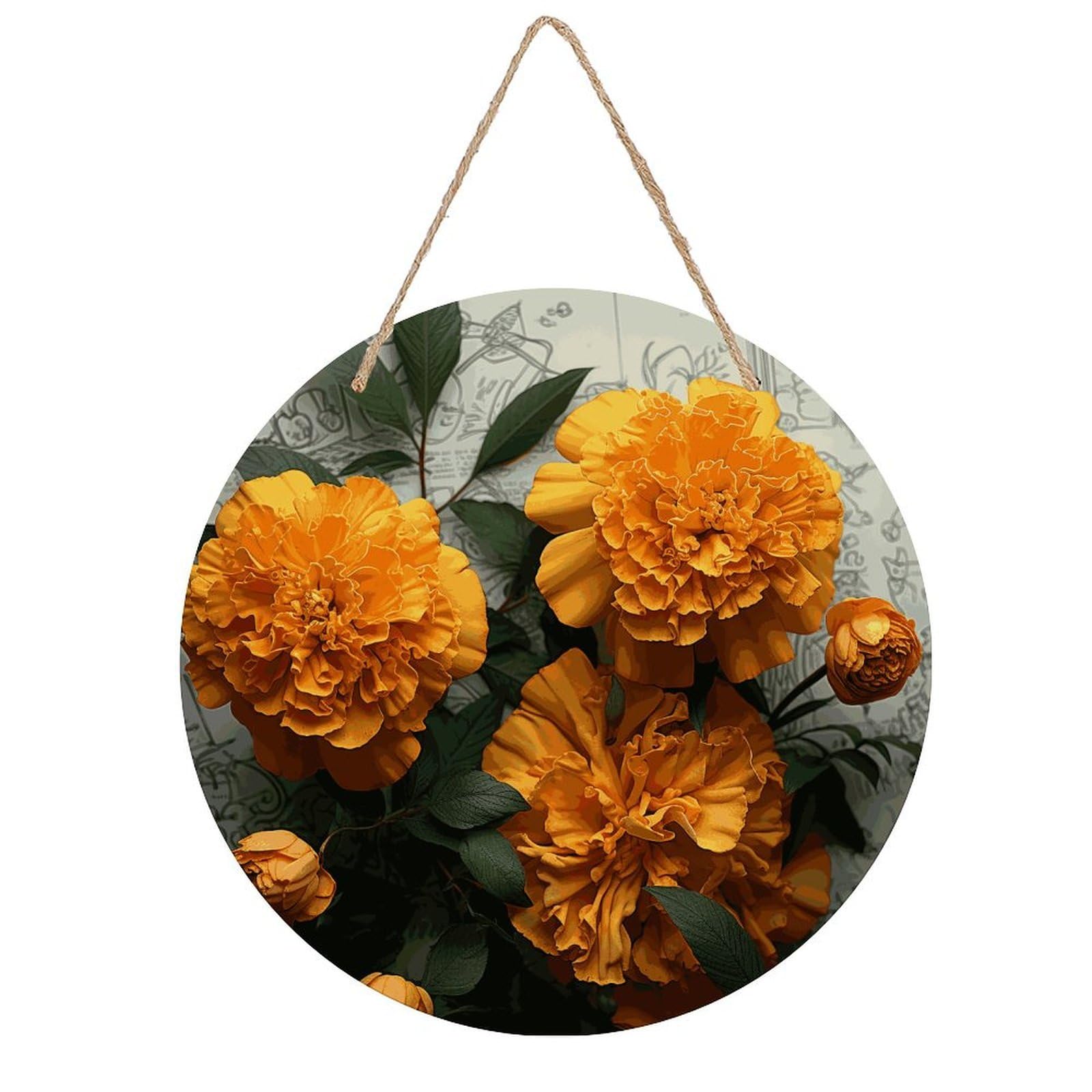 Marigold Wall Art Neutral Abstract Wooden Walls Hanging Picture Sturdy Farmhouse Round Walls Hanging Vintage Framed Wall Prints for Living Room