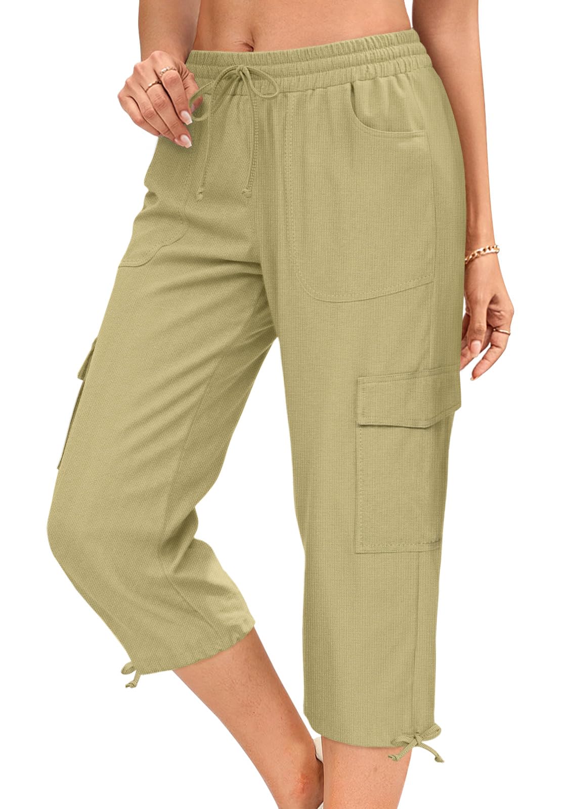 HOTGIFT Women Capris Cargo Pants 2026 Summer Hiking Pants Casual Lightweight Outdoor Quick Dry with 6 Pockets