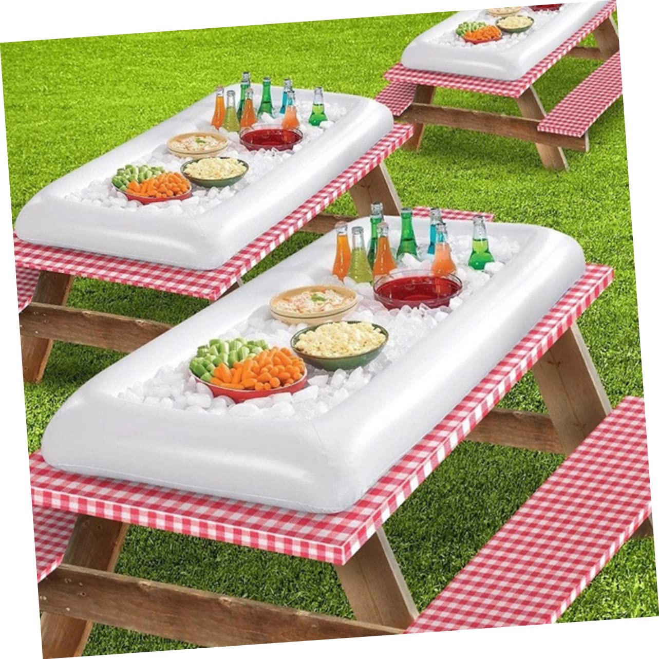 FELTECHELECTR 1pc Ice Bar Salad Plate Ice Cube Trays Food Tray Buffet Cooler Table Inflatable Ice Buffet Inflatable Food Bar Pvc Serving Tray Pool Fruit Service Bar Pool Cooler White