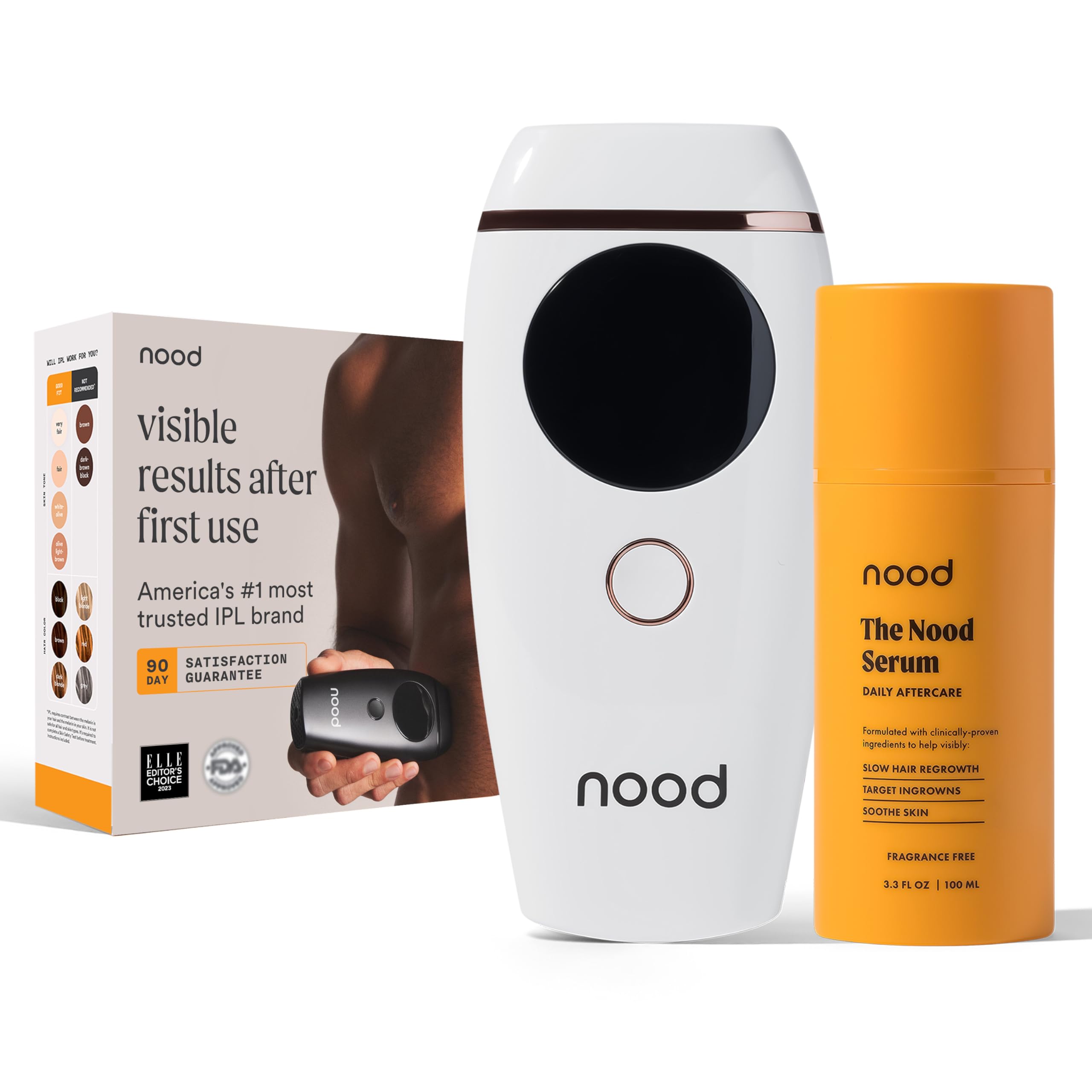 NEW Nood™ Flasher 2.0 + Serum — IPL Laser Hair Removal Device for Women & Men with After Shave to Treat & Prevent Ingrown Hairs, Bumps Slowing Hair