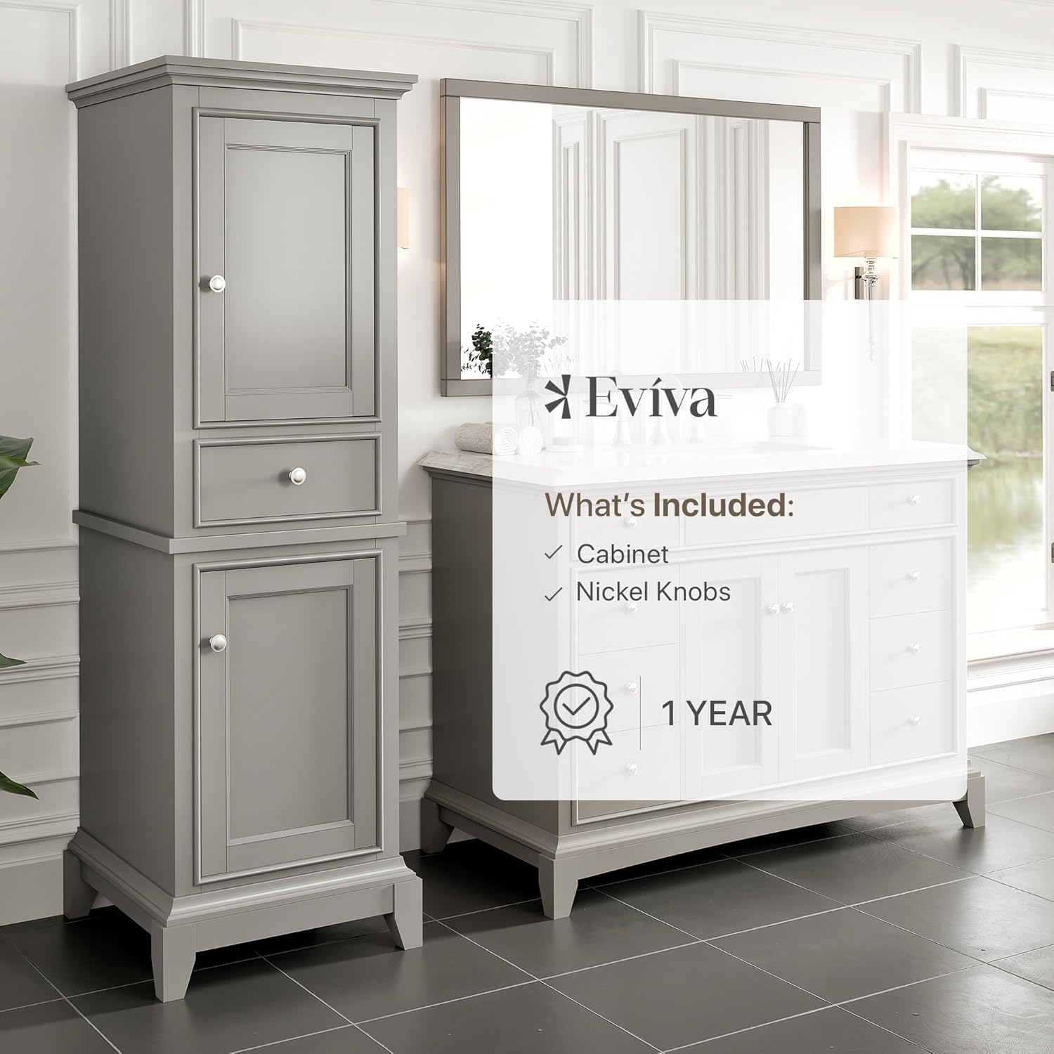 Eviva Elite Stamford 24 inch Gray Freestanding Linen Side Cabinet