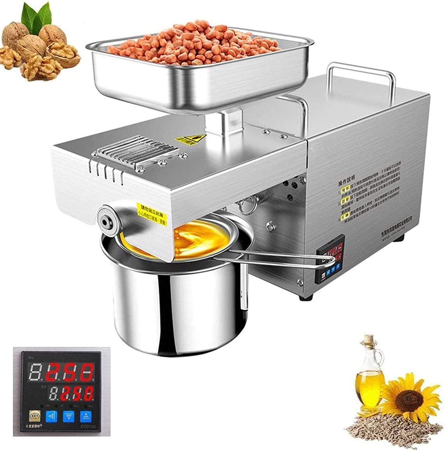 Aserzenith 1 Hot And Cold Commercial Oil Press Machine Stainless Steel Oil Press Automatic Oil Press Expeller Extractor High Oil Extraction For Coconut Olive Peanuts