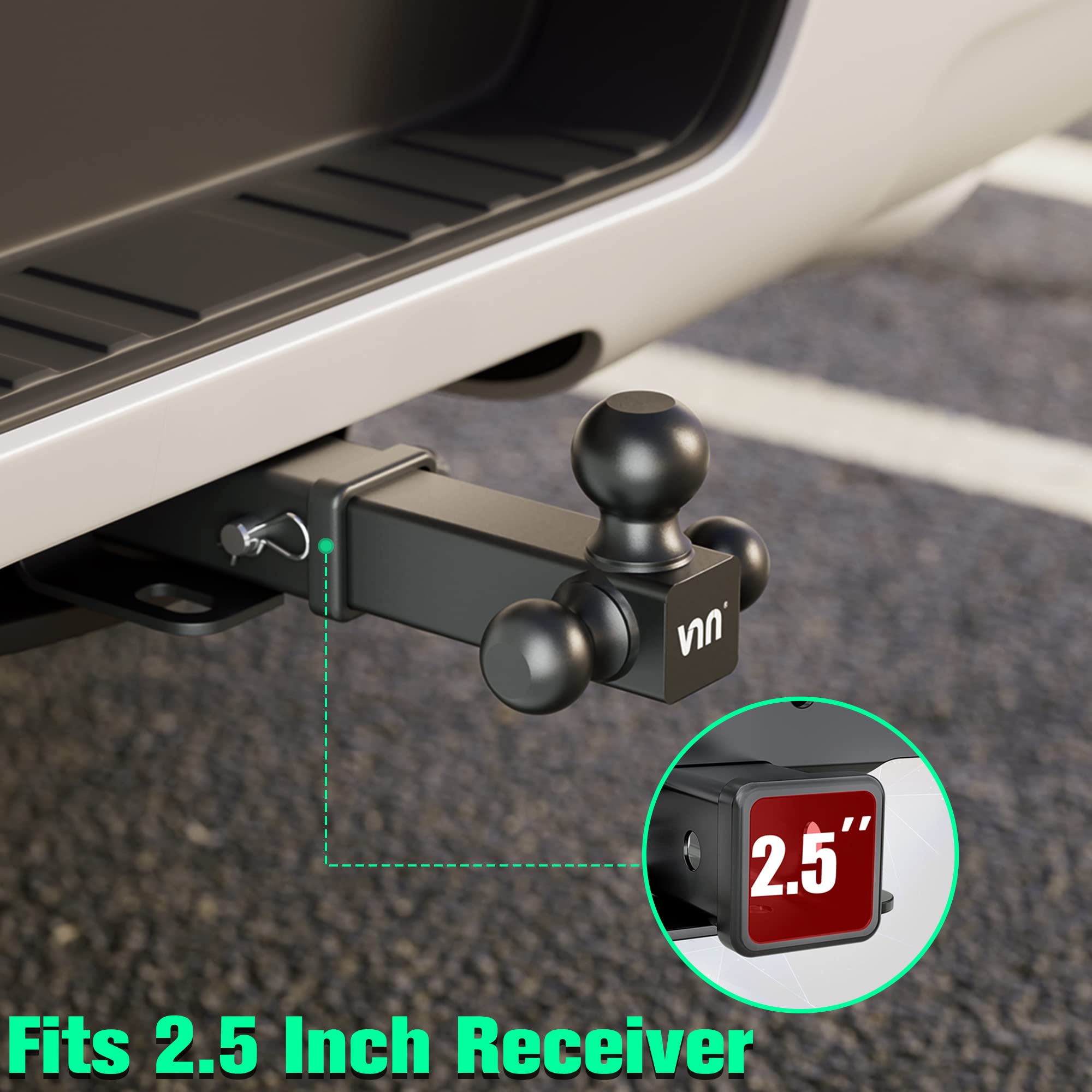 VNN 2.5-Inch Tri-Ball Trailer Hitch, Fits 2 1/2 Inch Receiver, 1-7/8", 2", 2-5/16" Triple Ball Hitch, 18500 LBS GTW-Tow Multi Hitch for Heavy Duty Truck