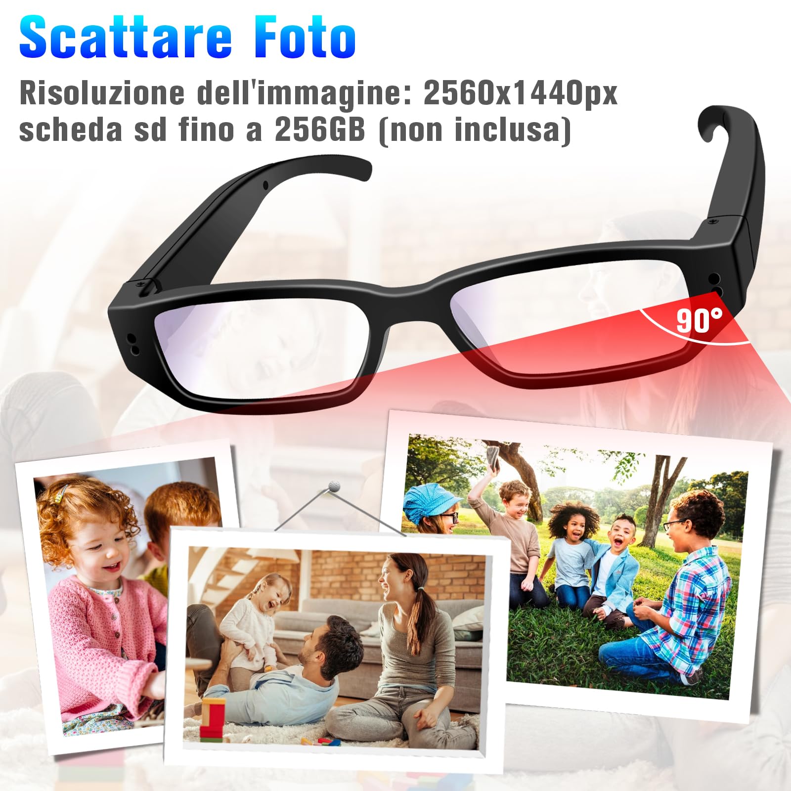 Telecamera Nascosta 16GB, Occhiali con Telecamera Spia HD 1080P, Occhiali con Mini Telecamera Spia Nascosta, Videocamera Sportiva per Registrazioni in Bicicletta e Attività all'aperto