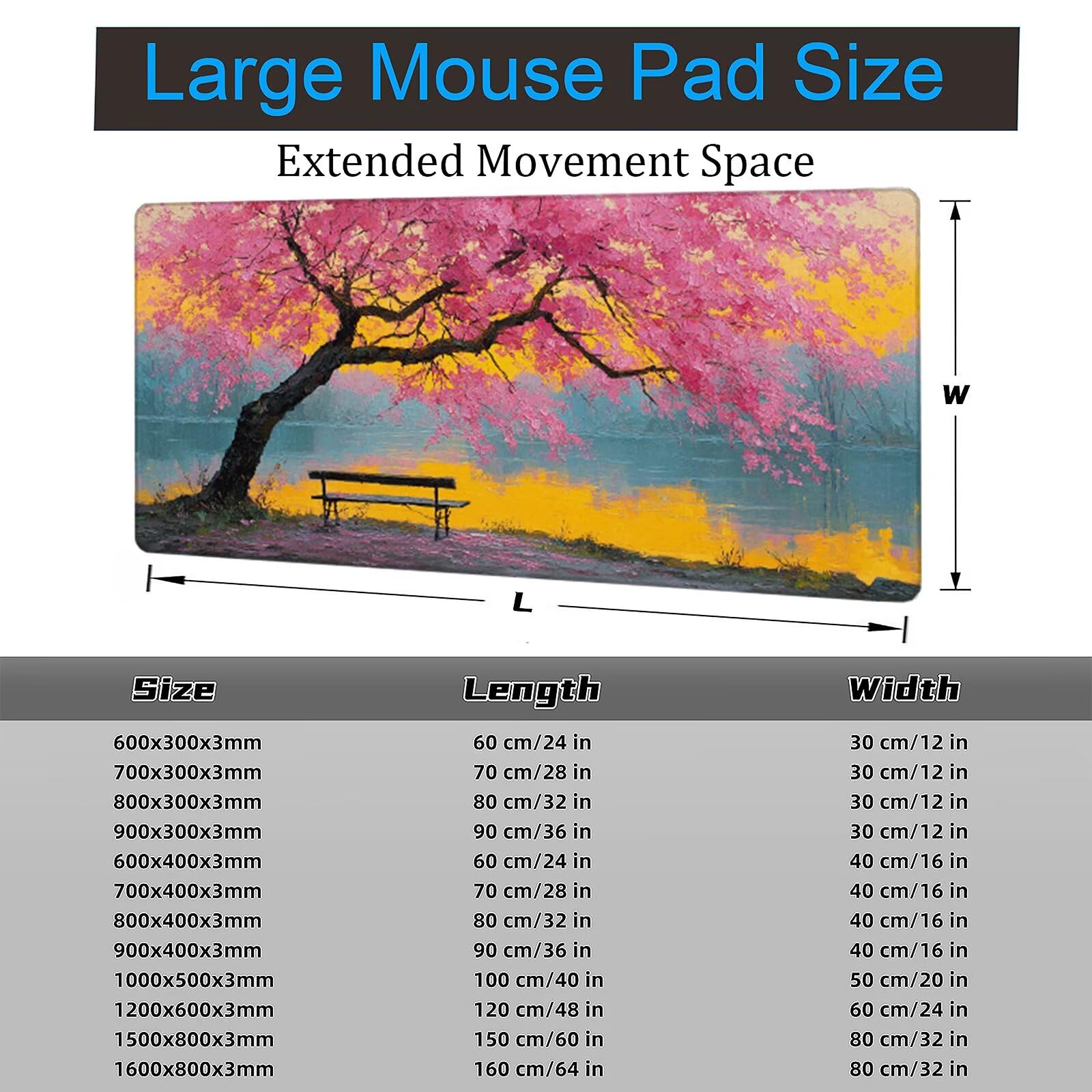 Podkładka pod mysz XXL 150 x 80 cm duża podkładka pod mysz z kwiatami wiśni podkładka pod mysz krzesło pod ręką biurko, antypoślizgowa gumowa podstawa, wysoka precyzja akcesoria biurowe dla graczy