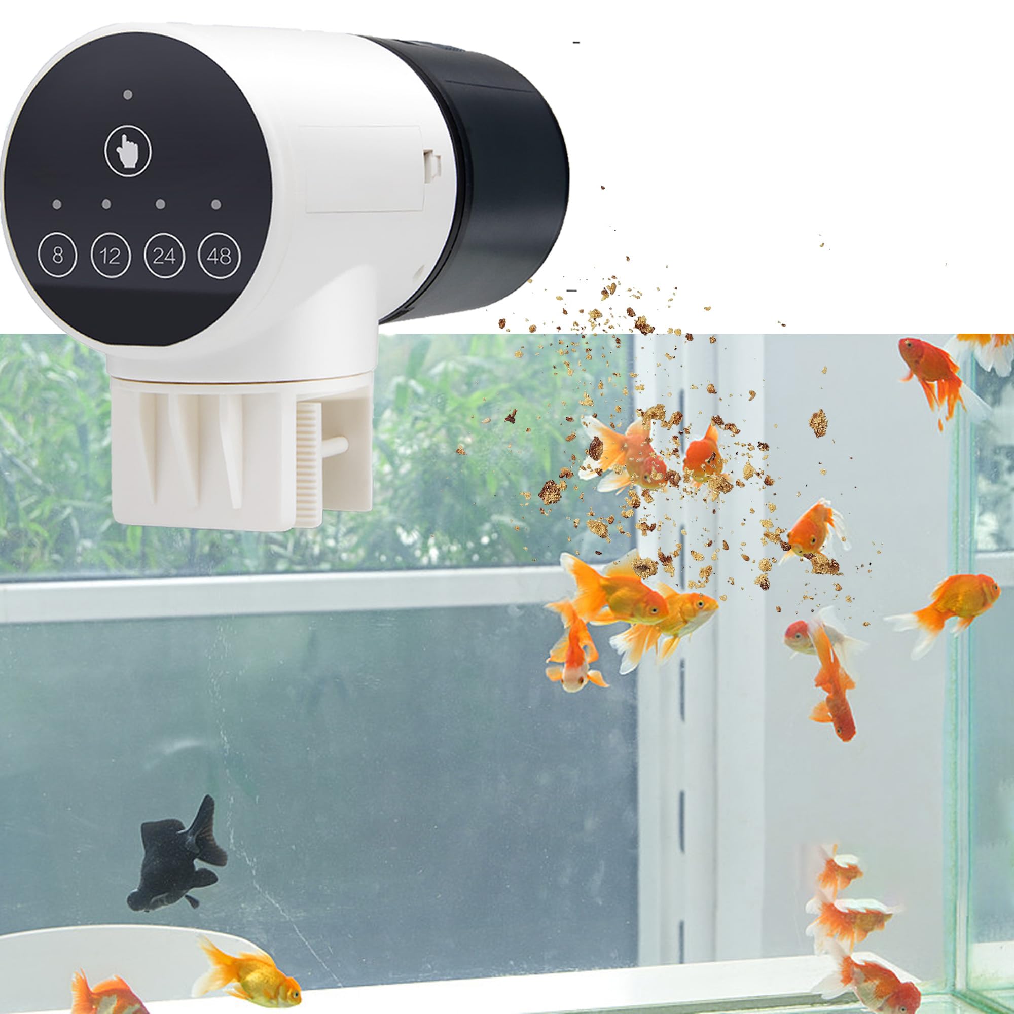 Futterautomat Aquarium, Fisch Futterautomaten für Aquarium, 200ML Groß Kapazität Fischfutter Feeder, Futterspender mit Timer, Automatischer Fischfutterspender, 360° Rotatable Feeder