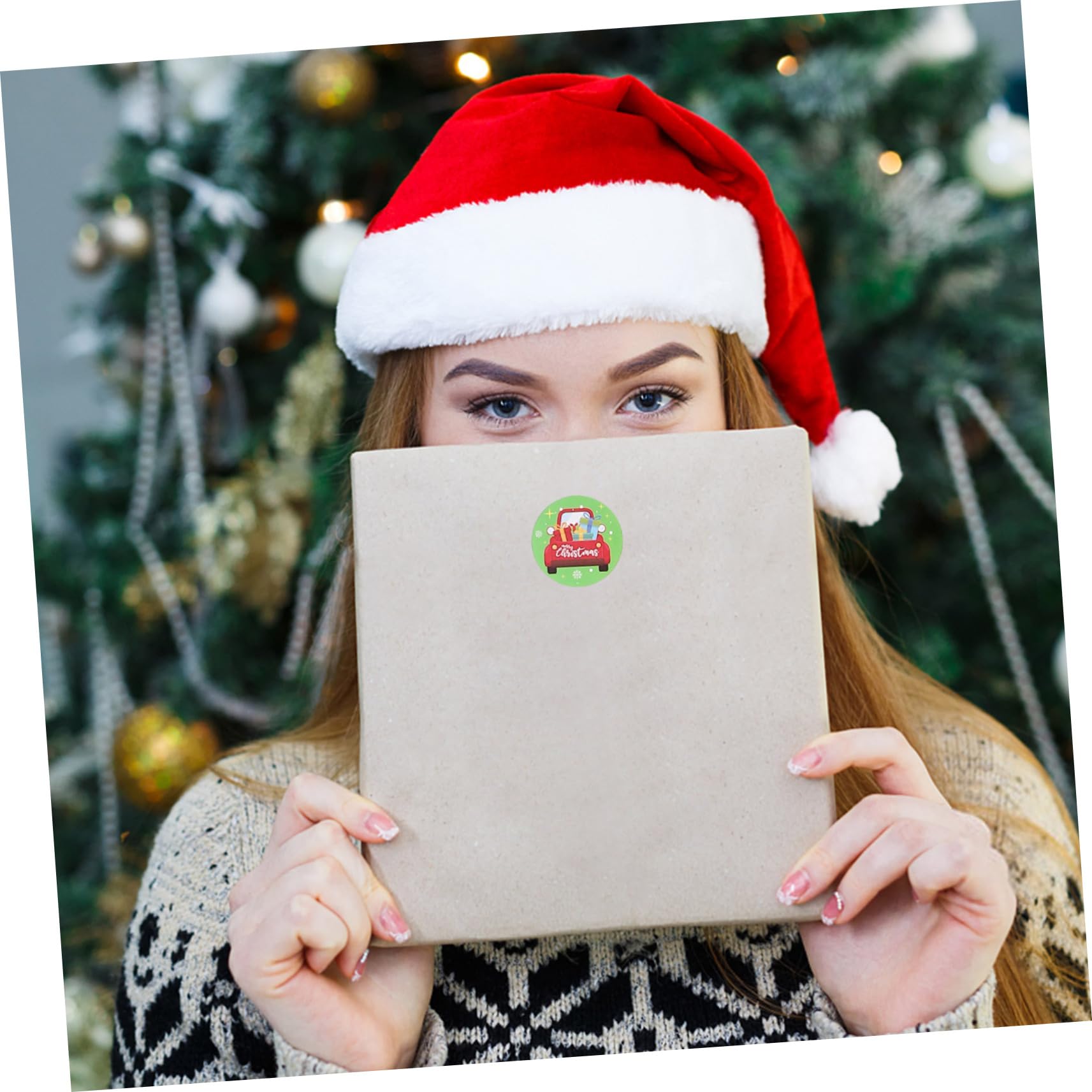 Tofficu 5 Sätze Weihnachtsgeschenkpapier Etiketten Weihnachtskarte Girlande Schild Schleife Süßigkeiten Ornamente Siegeletikett Packpapier Plätzchen Aufkleber 3 Rollen * 5