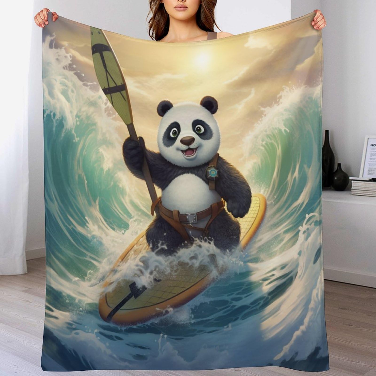 Couverture panda en flannel polaire 100x130cm douce pour lit et canapé