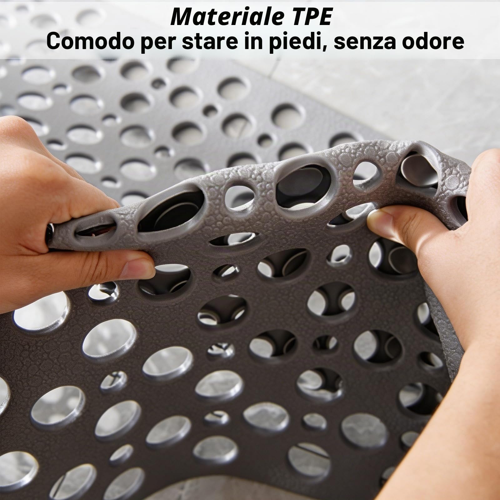 80 x 120 cm Grigio Tappetino Doccia Antiscivolo, Rettangolare Tappeto vasca, Tappeto Doccia Antiscivolo con Ventose e Fori di Drenaggio, Contiene TPE, Utilizzabile in Bagno, Vasca da Bagno e Cucina