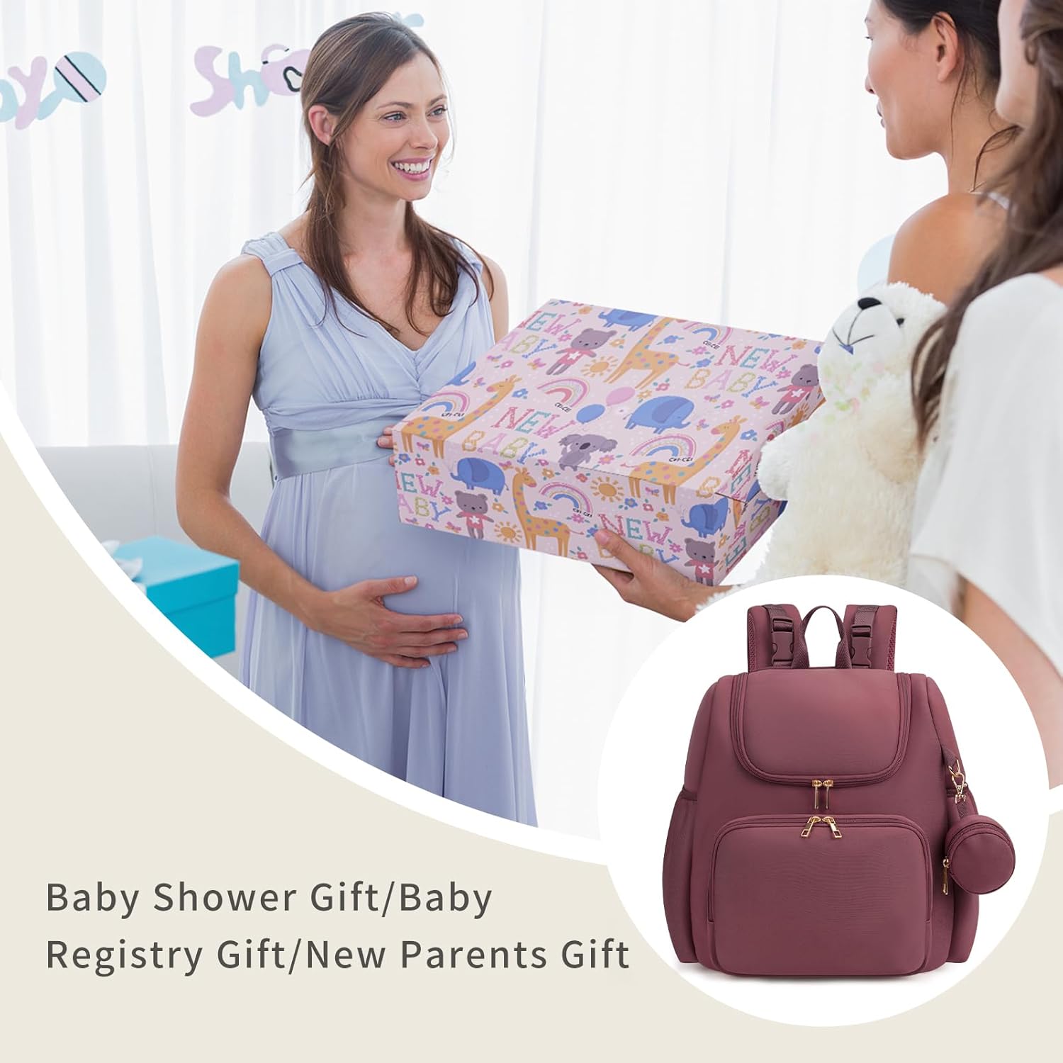 CEI-CEI Neoprene Diaper Bag Backpack Stylish Baby Maternity Bags Travel Tote for Mom with Insulated Pockets, Changing Pad, Stowable Shoulder Strap