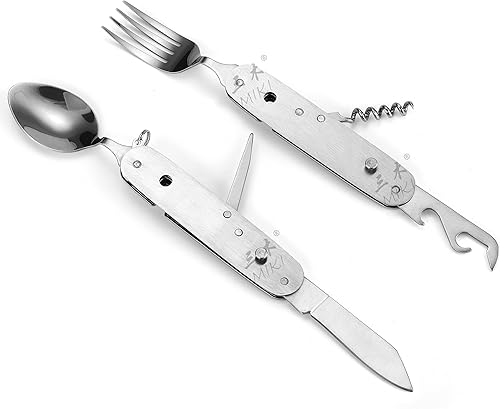 Miniatura 6 de Orblue - Juego de utensilios de campamento portátiles 6 en 1, cuchara, tenedor, cuchillo y abridor de botellas de acero inoxidable, multiherramienta