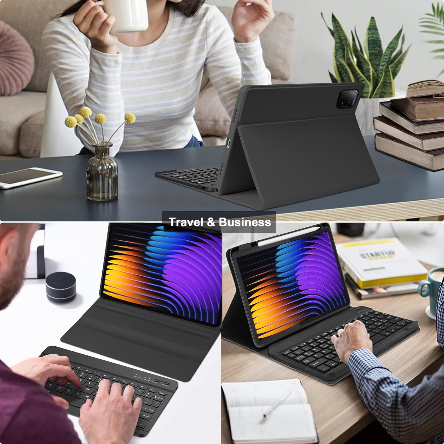 Clavier Coque + Verre Trempé pour Xiaomi Pad 7/ Pad 8/ Pad 7 Pro/Pad 8 Pro 11.2 Pouces, AZERTY Français Amovible Bluetooth sans Fil Clavier Étui Housse avec Protection écran (Xiaomi Pad 7)