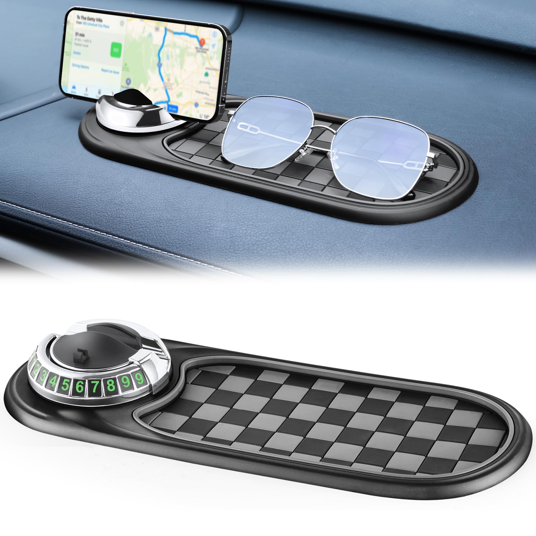 Tapis antidérapant rotatif pour tableau de bord de voiture et support de rangement