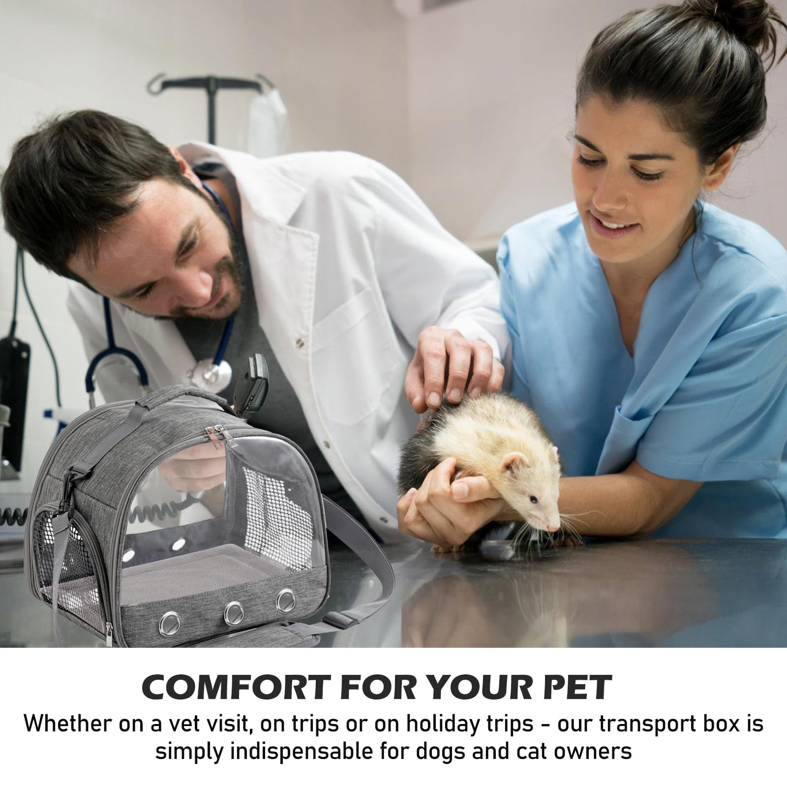 Petit sac de transport pour animaux de compagnie, petit animal, boîte de transport pour chat, avec ouverture latérale, sac de transport pliable, pour chatons, chiots, oiseaux (gris)