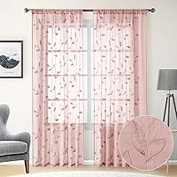 Vista 26 de HOMEIDEAS Cortinas traslúcidas amarillas de 84 pulgadas de largo, 2 paneles de cortinas bordadas con patrón floral amarillo y blanco, cortinas