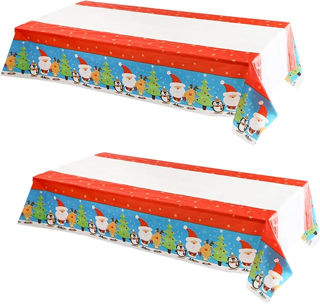 2pcs Christmas Table Cloth Disposable Red Paper Tablecloths, 137*274cm Rectangular Red Plastic Tablecloth Disposable Tablecloths for Parties,Xmas,Wedding,Picnic,Hen,Boys Girls Birthday Table Covers