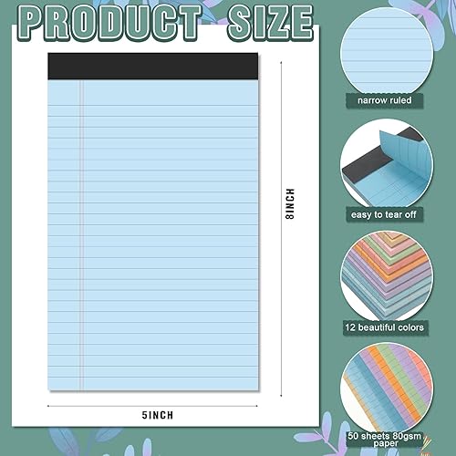 Miniatura 2 de 24 blocs de notas legales de 5 x 8 pulgadas, 50 hojasbloc de notas pequeño con rayas estrechas, bloc de notas con rayas de varios colores para