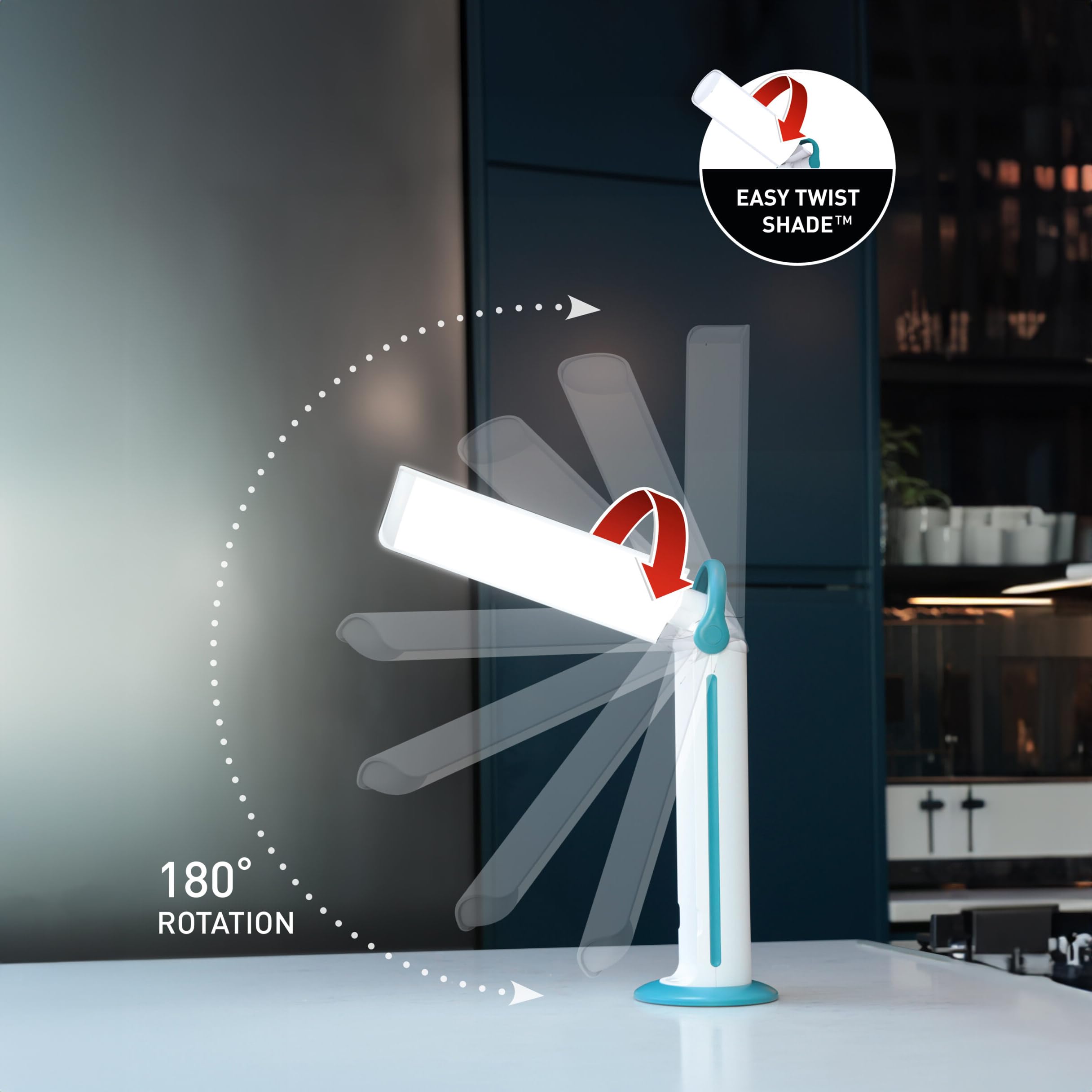 Daylight Twist 2 Go™ Tragbare Aufladbare Lampe – LED Buchlicht, 6000K, 3 Helligkeitsstufen, Bis zu 8 Std. Akkulaufzeit, Kabelloses Leselicht für Basteln, Arbeit & Alltag, Petrol/Weiß