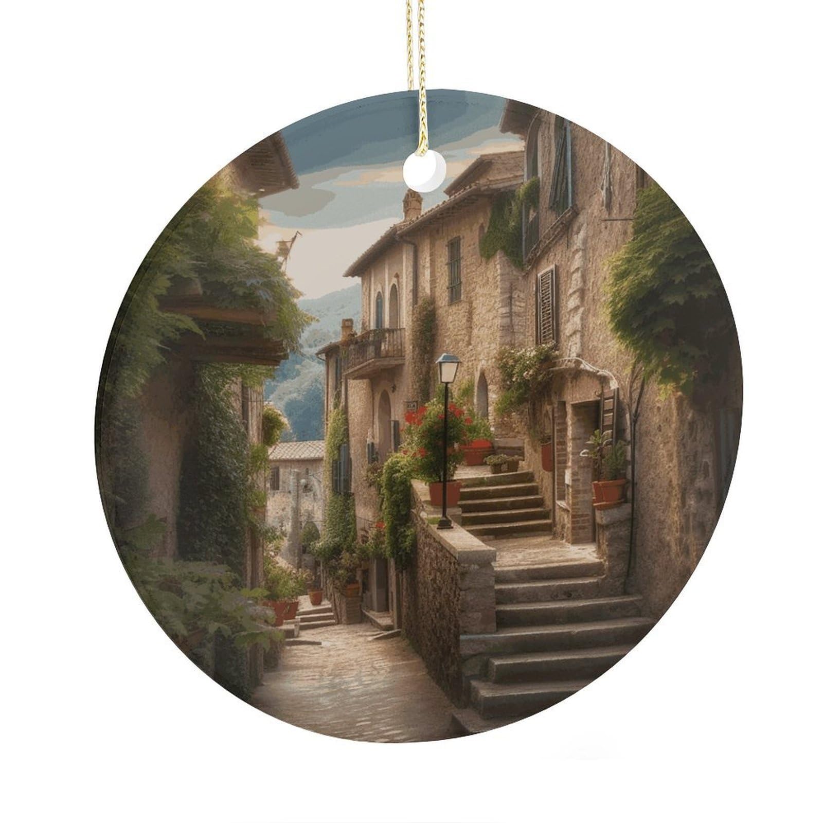 Fekiloot Style Italy Tuscan Christmas Ornaments 2.9 Inch Round Ceramic Ornament Keepsake Thank You Gifts For Office, Room, Home - Holiday Present Ideas
