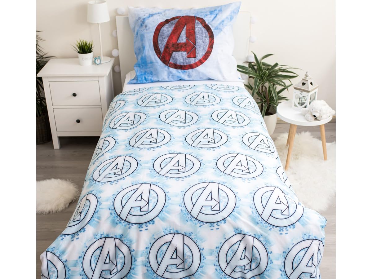 Jerry Fabrics Marvel Avengers - Set copripiumino e cuscino, 2 pazzi, per letto singolo, con Hulk and Iron Man Captain America Thor, 100% cotone