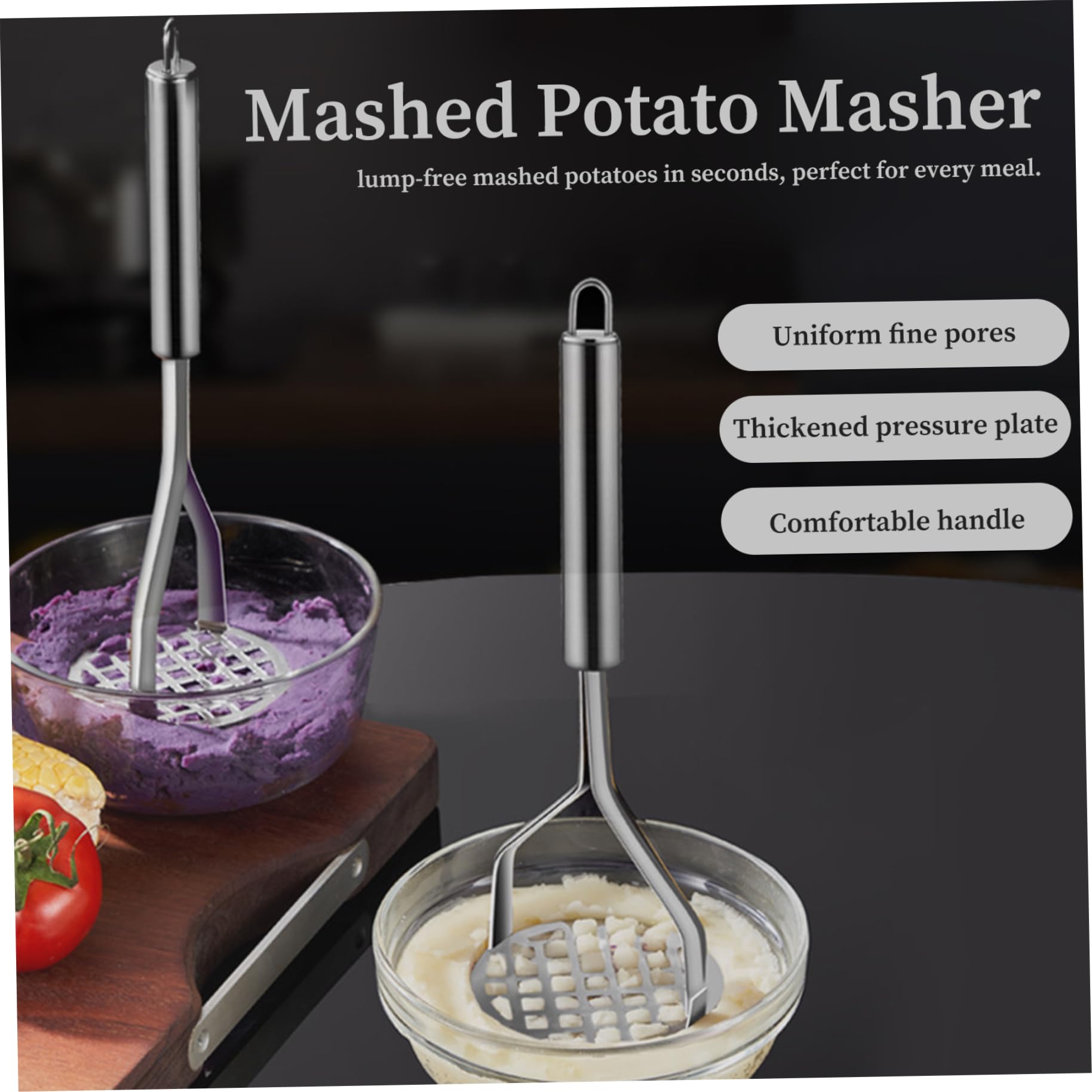 Schiacciapatate Acciaio Inossidabile, Schiacciapatate Acciaio Inossidabile Purè Ricer Resistente Portatile Manico Lungo Cucina Ristorante per Fagioli Verdure, Ricer