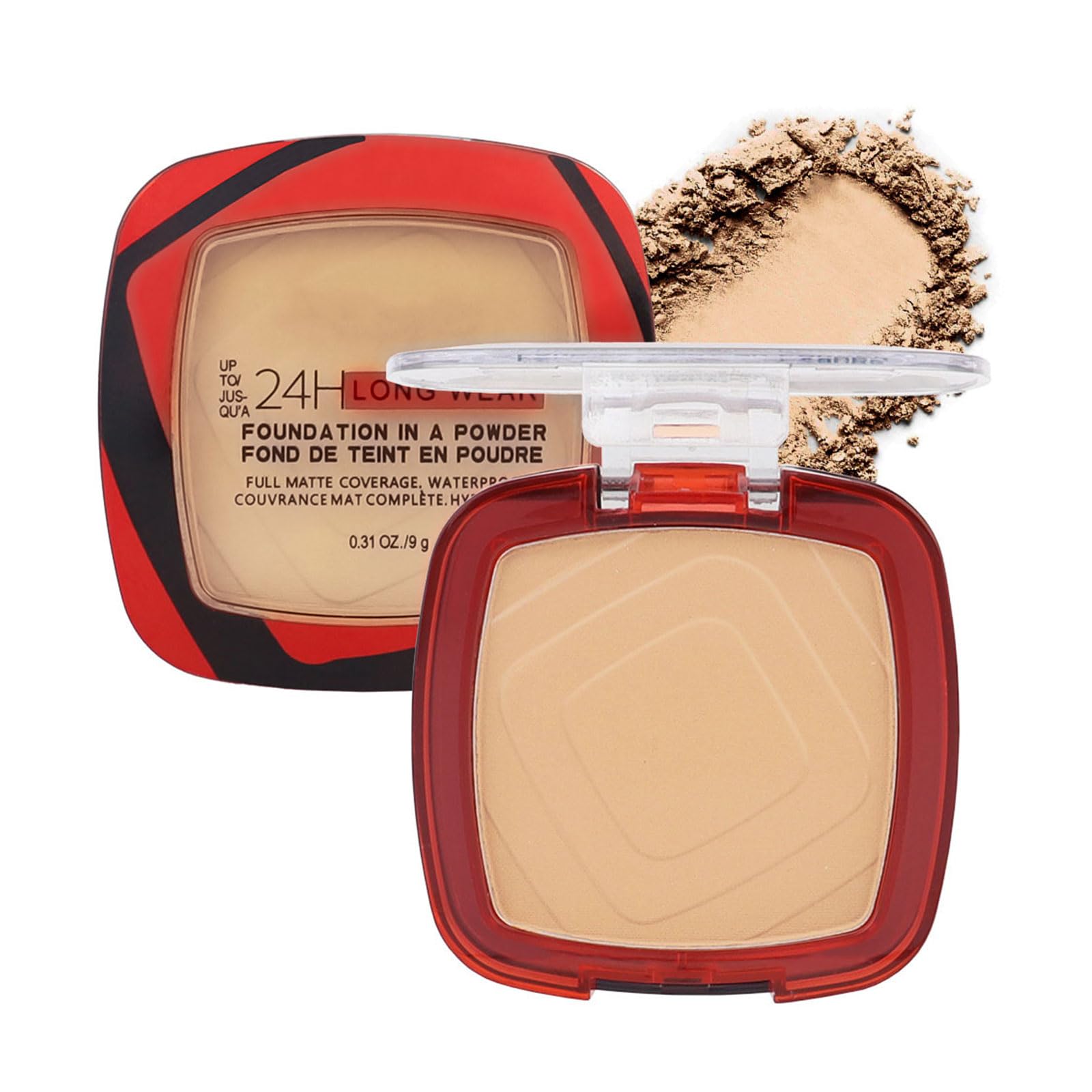 Pressed Powder Setting Powder, Full Coverage Compact Face Powders Makeup Foundation, Matte Make-Up Finishing Powder with Powder Puff and Mirror, Waterproof Oil Control Powder Make up